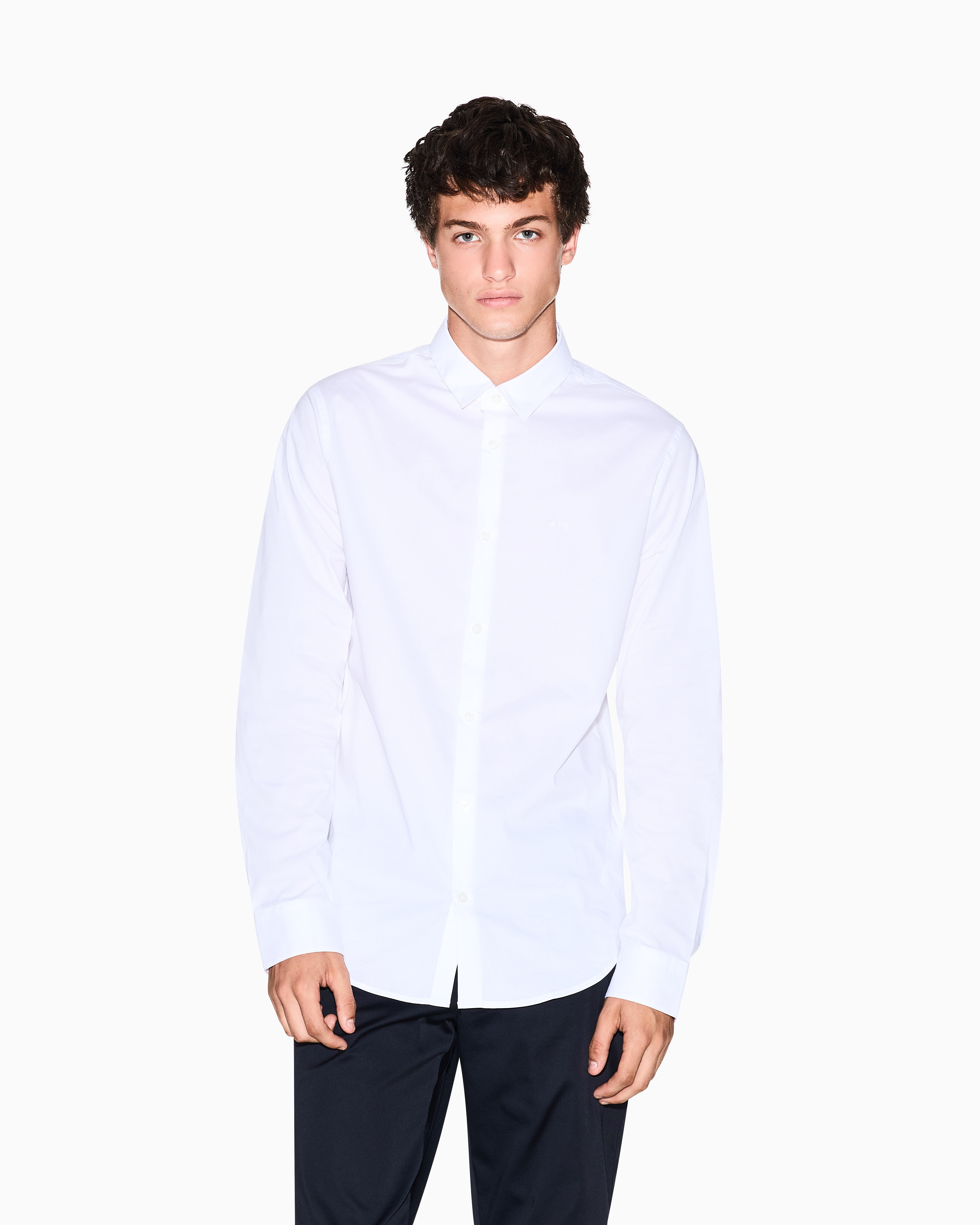 Armani Exchange - Slim fit shirt stretch cotton poplin, Man, White, Size: