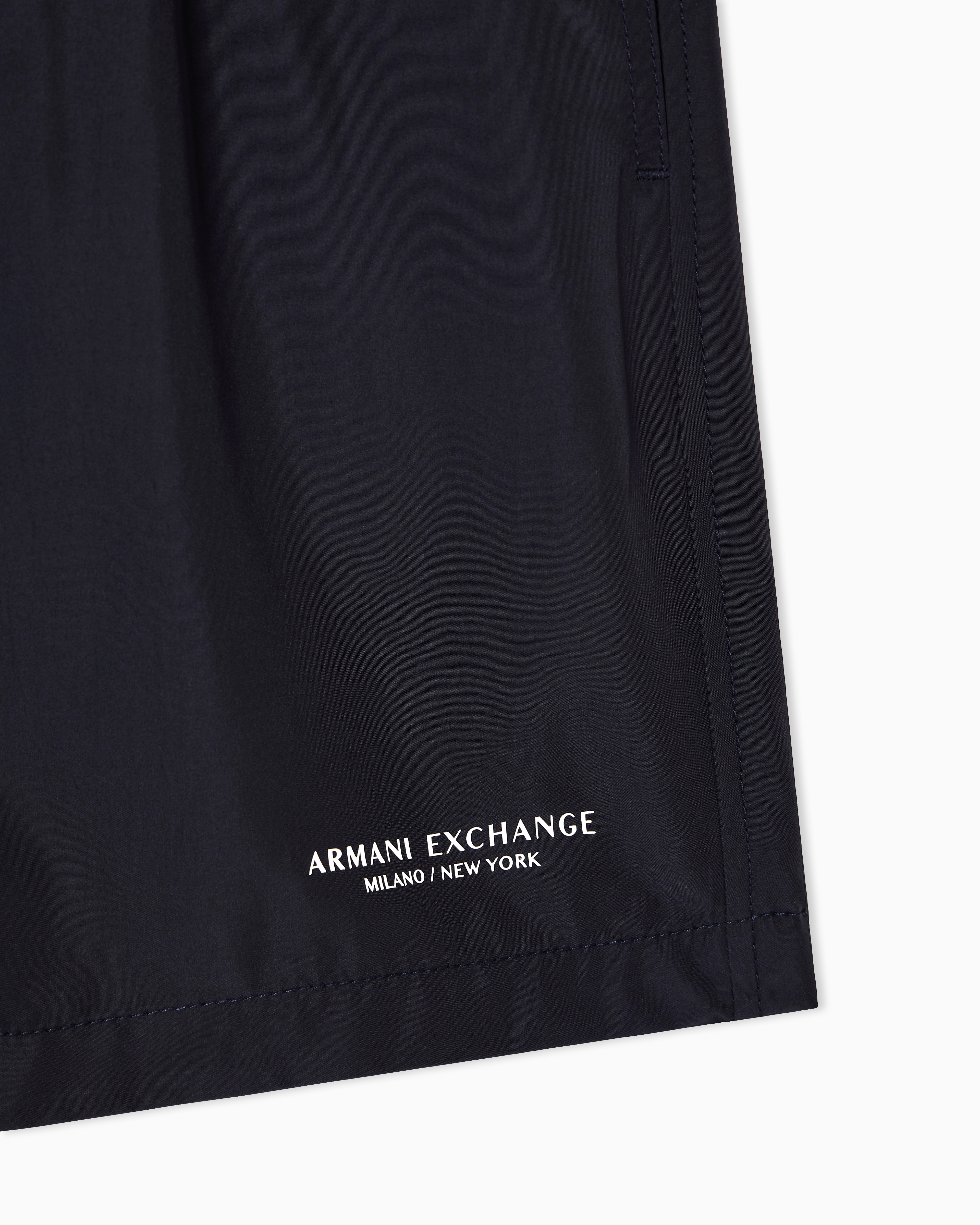 Armani Exchange - LOGO PRINT BOXER SWIM TRUNKS, Man, Navy Blue, Size: