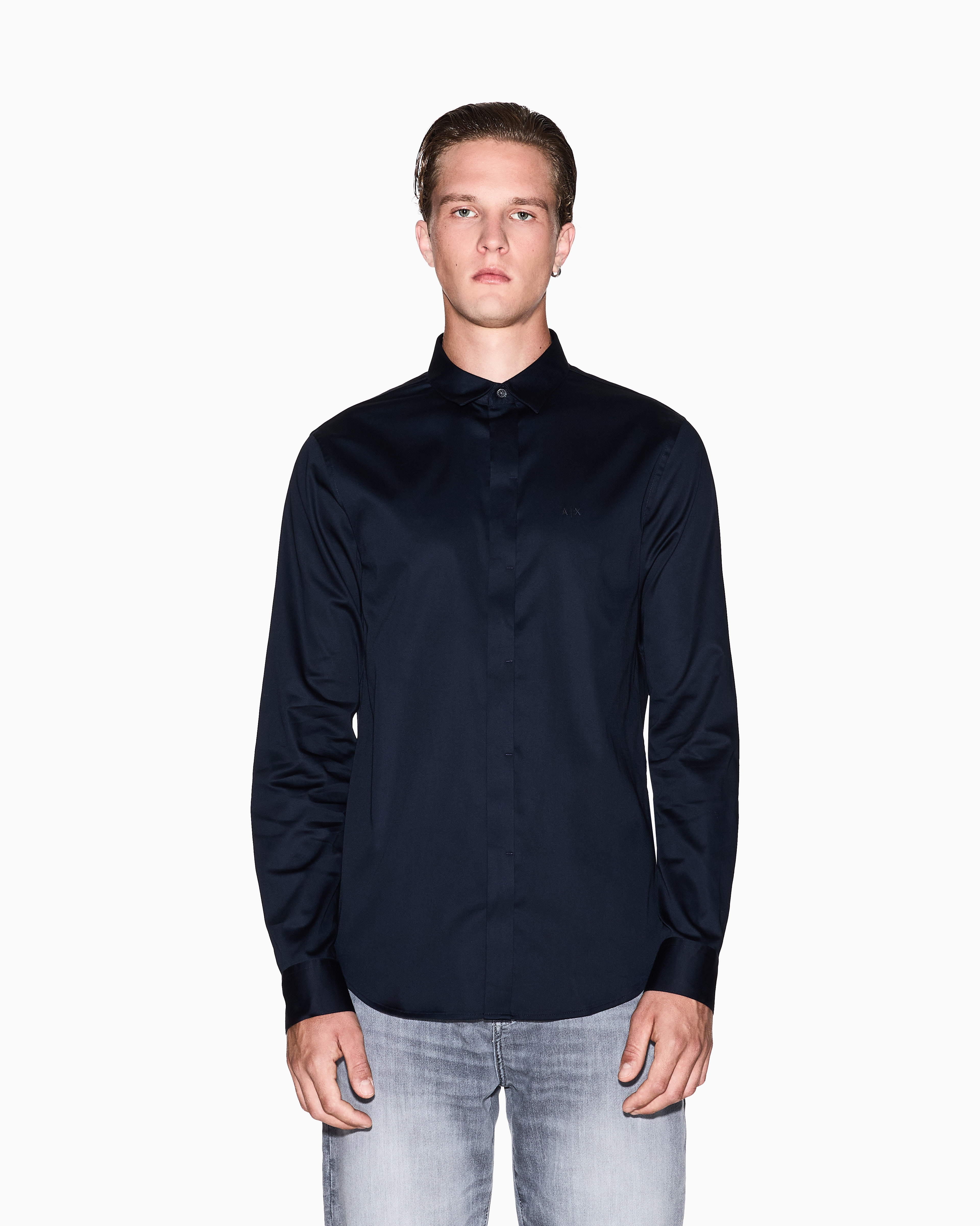 Armani Exchange - Slim fit cotton shirt, Man, Navy Blue, Size: