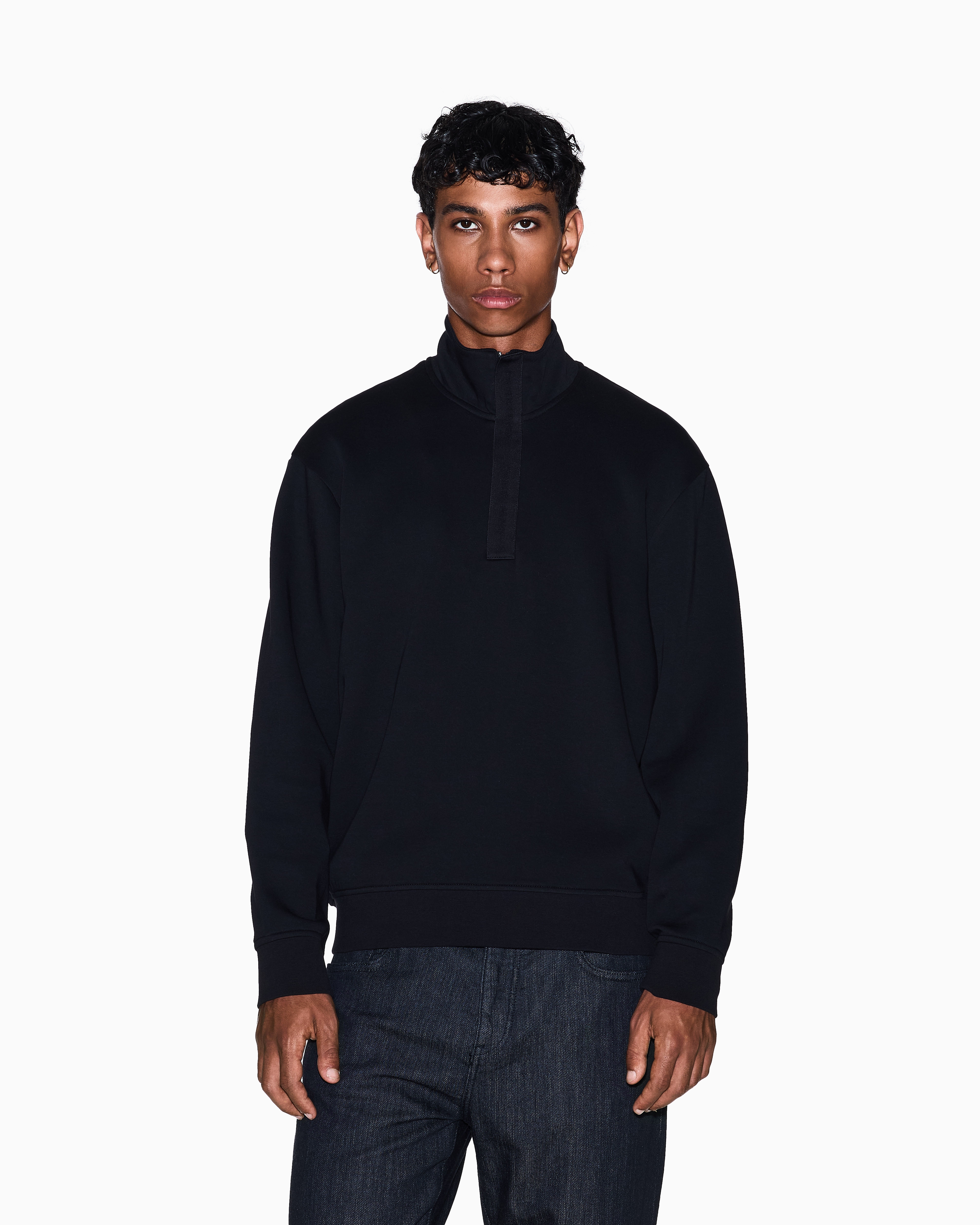 Armani Exchange - Sweatshirt with high neck and buttons, Man, Black, Size: