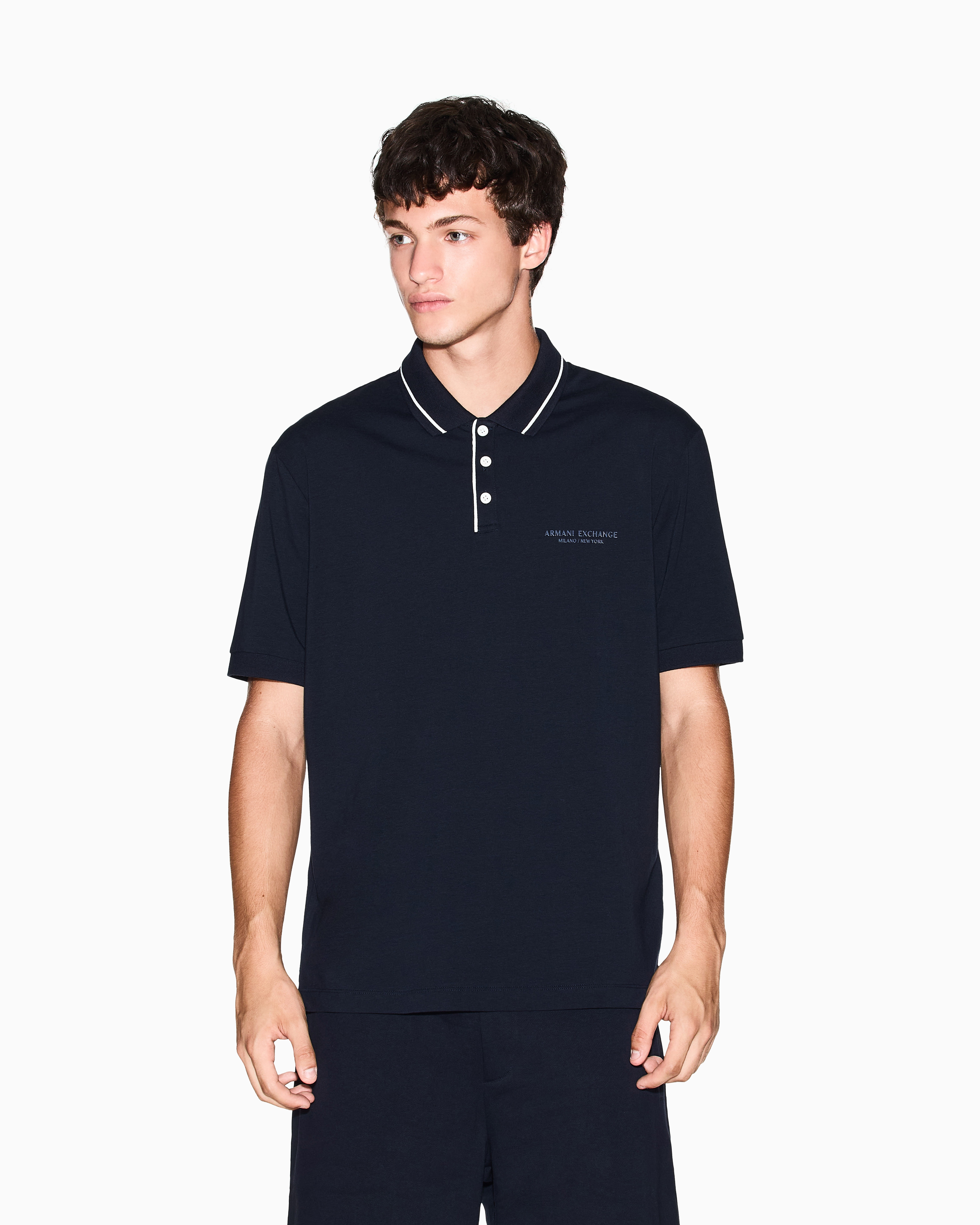 Armani Exchange - Regular fit polo shirt stretch jersey, Man, Navy Blue, Size: