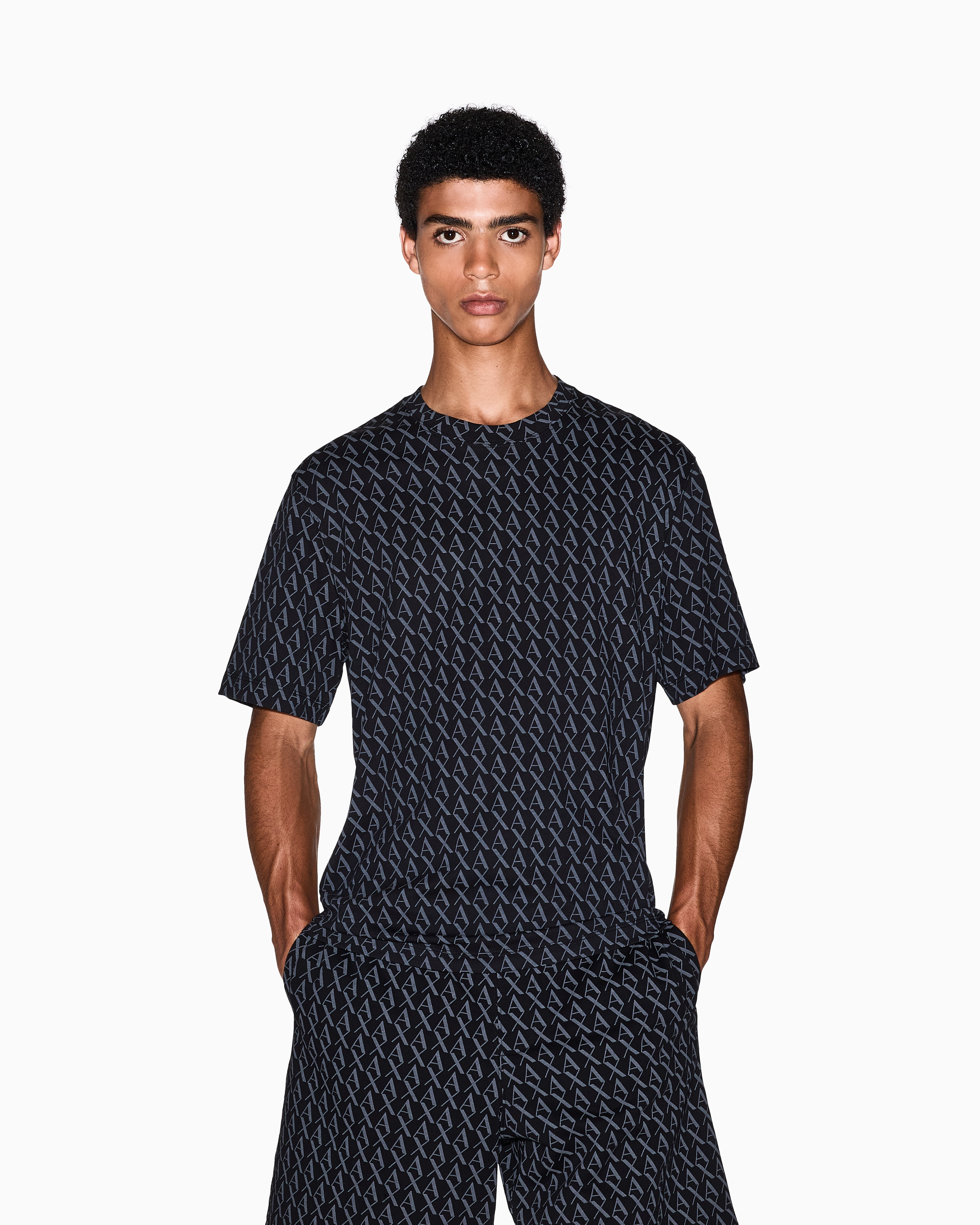 Armani Exchange -  Regular fit monogram logo t-shirt, Man, Black, Size: