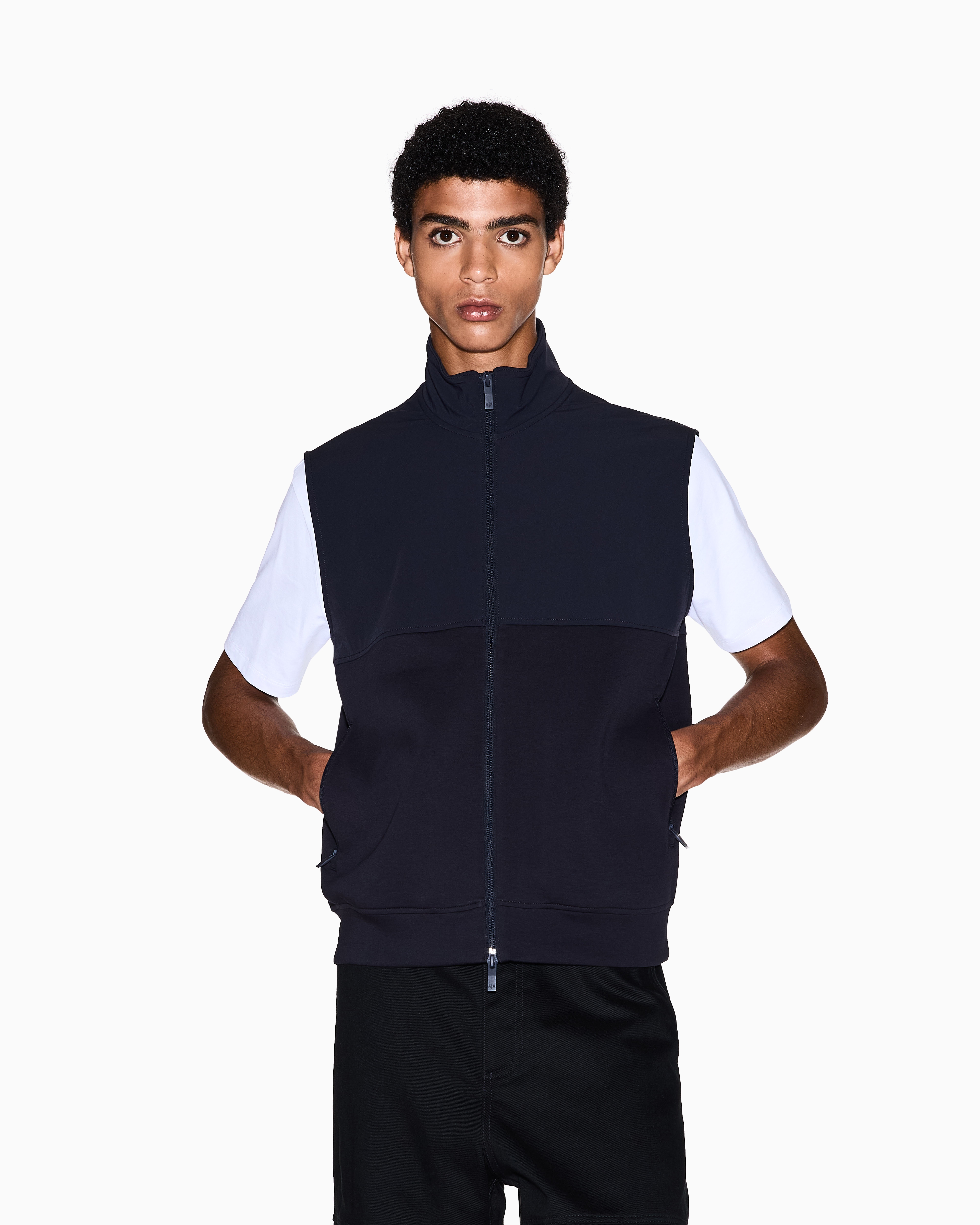 NAVY FULL ZIP TWO TONE VEST