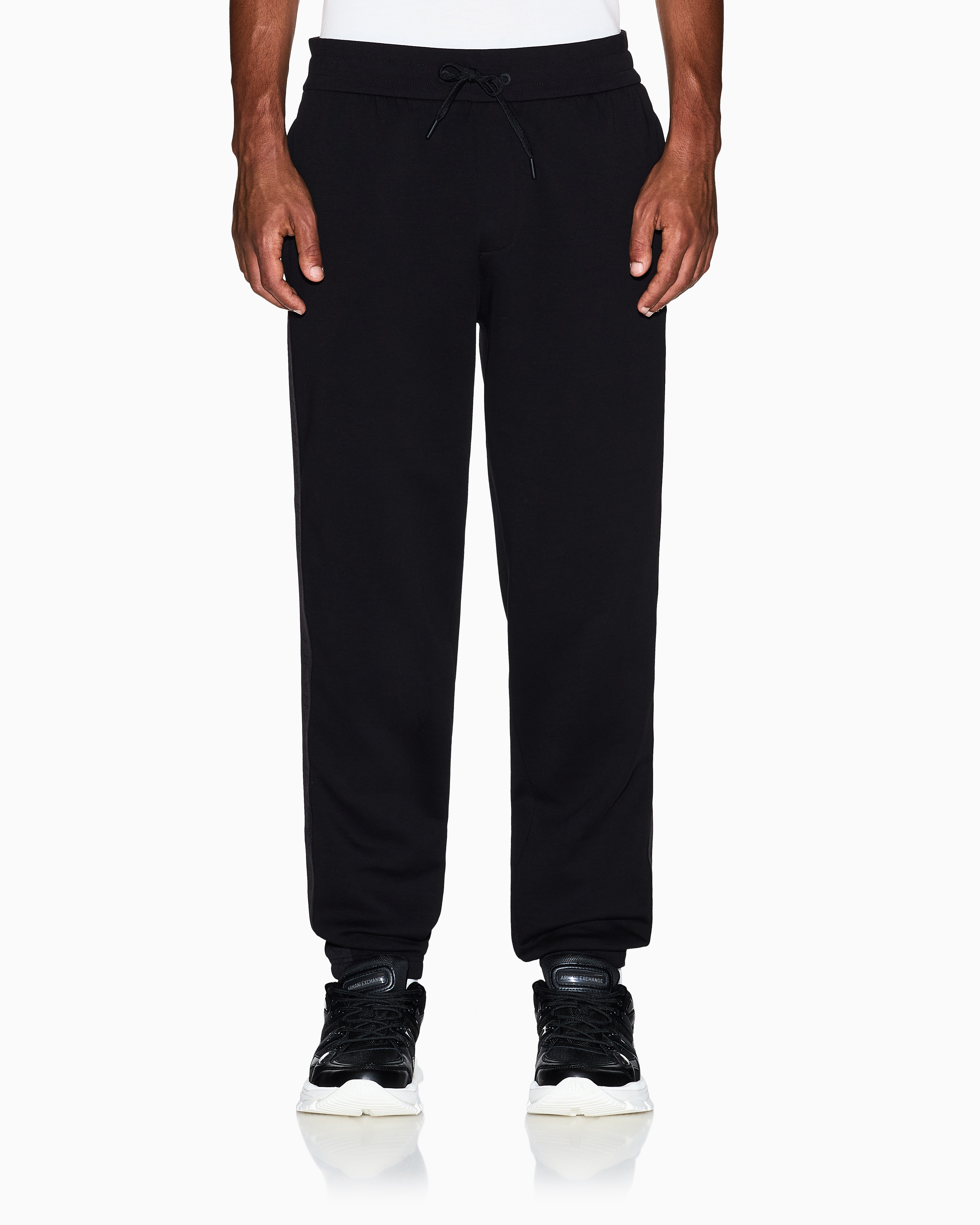 Armani Exchange - Jogger Pants Logo Stripes, Man, Black, Size: