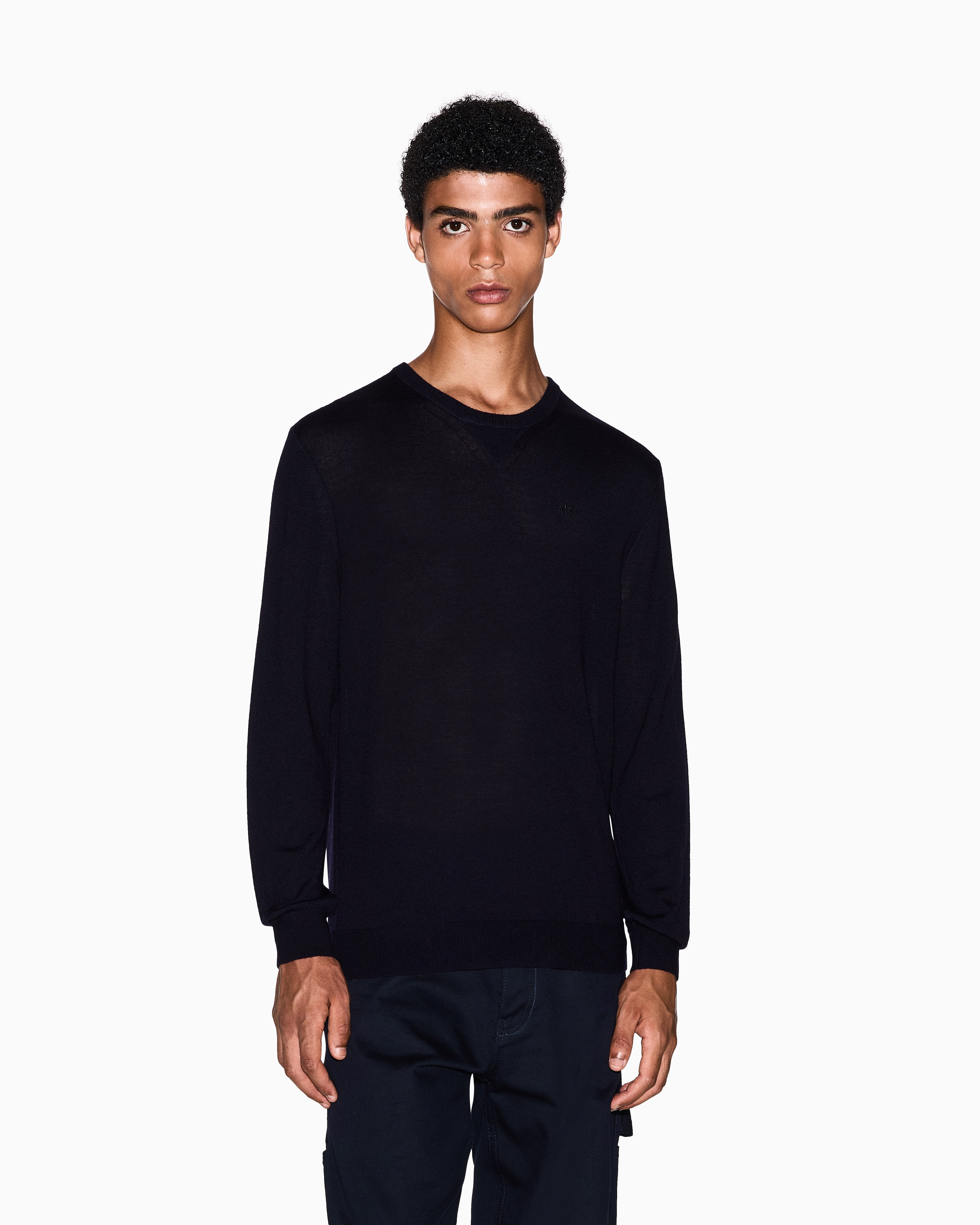 Armani Exchange - Crewneck sweater virgin wool, Man, Navy Blue, Size: