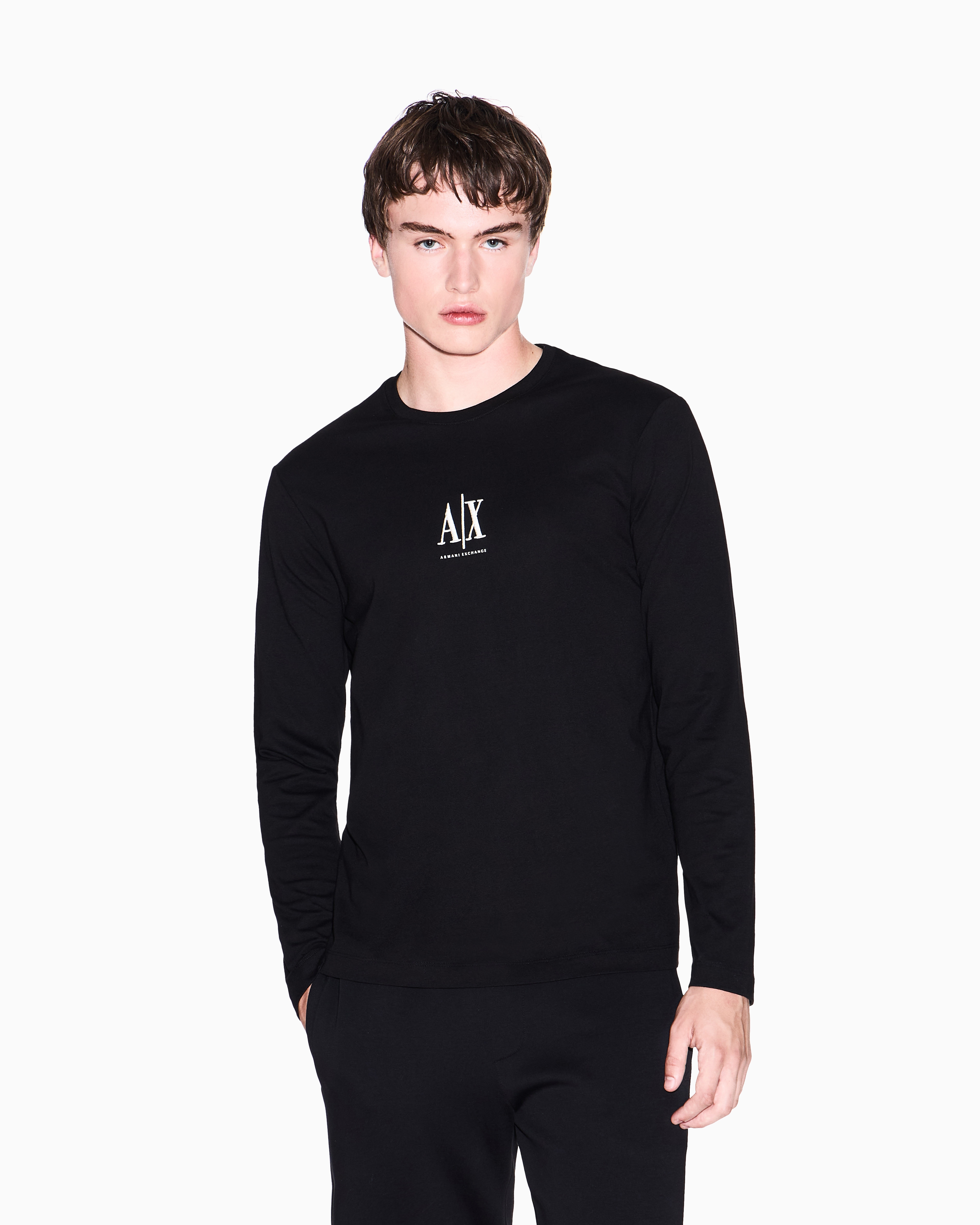 Armani Exchange - Long-sleeved T-shirt with embroidered logo, Man, Black, Size: