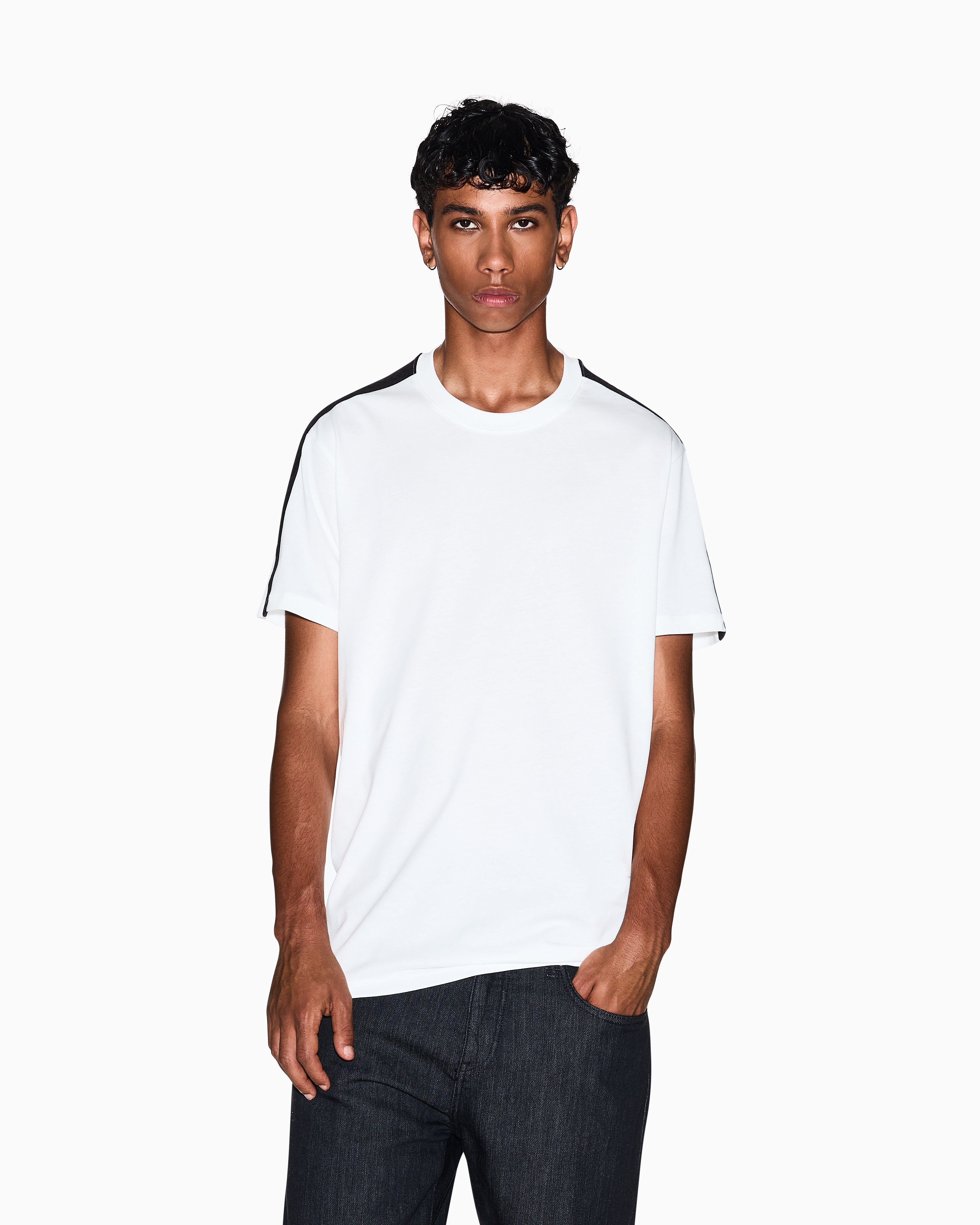 Armani Exchange - Contrasting regular fit tape t-shirt, Man, White, Size: