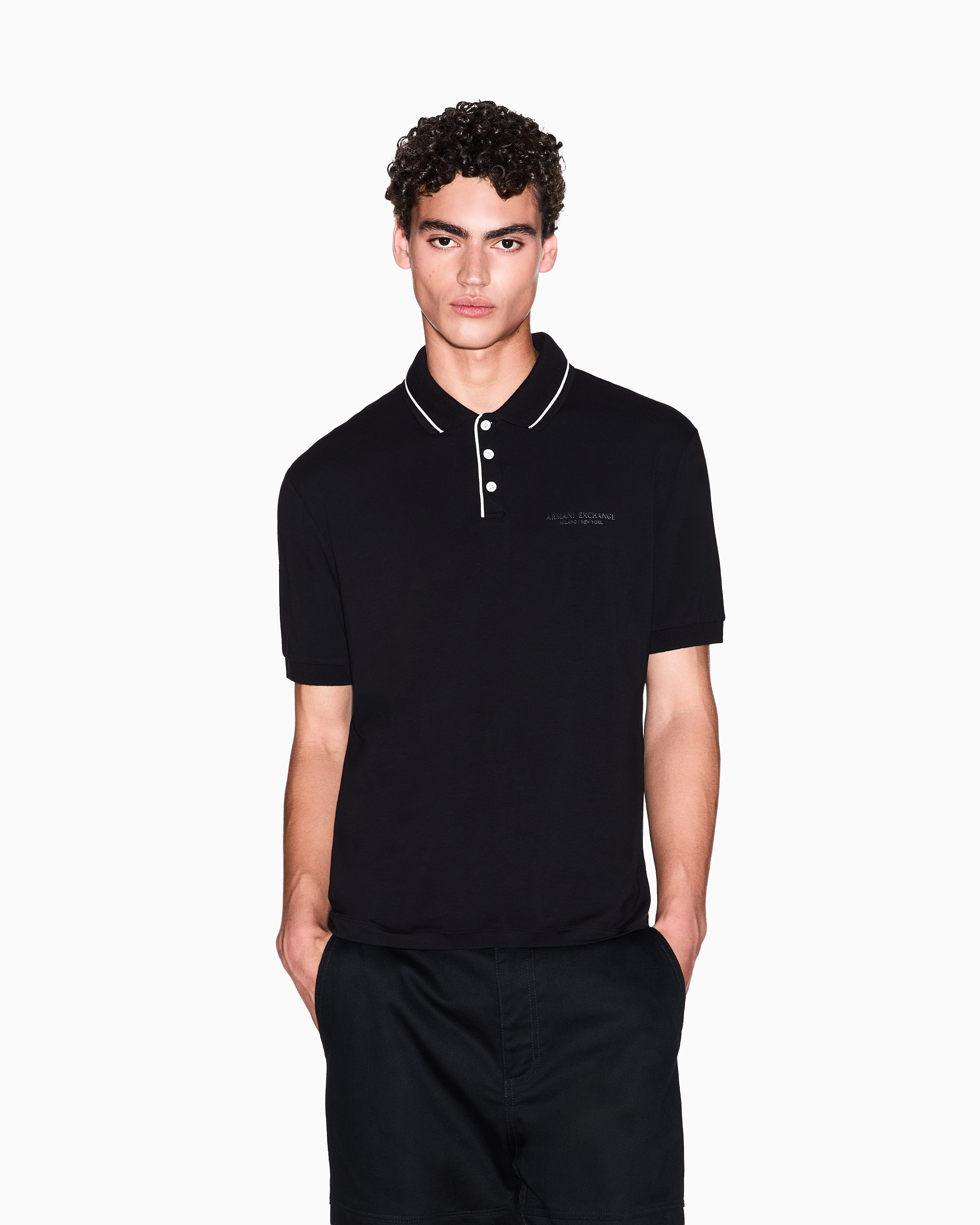 Armani Exchange - Regular fit polo shirt stretch jersey, Man, Black, Size: