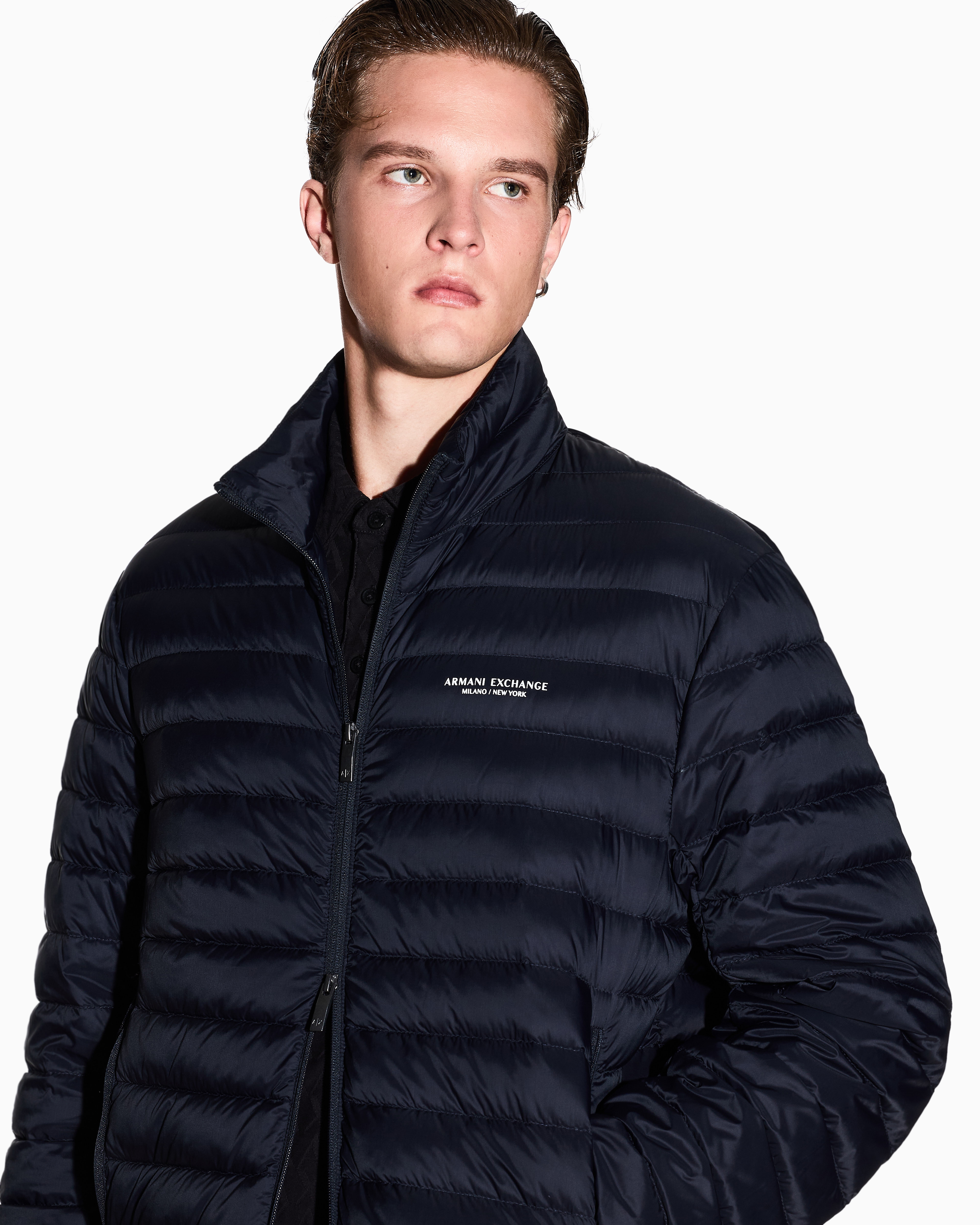Armani Exchange - Quilted full zip down jacket, Man, Navy Blue, Size: