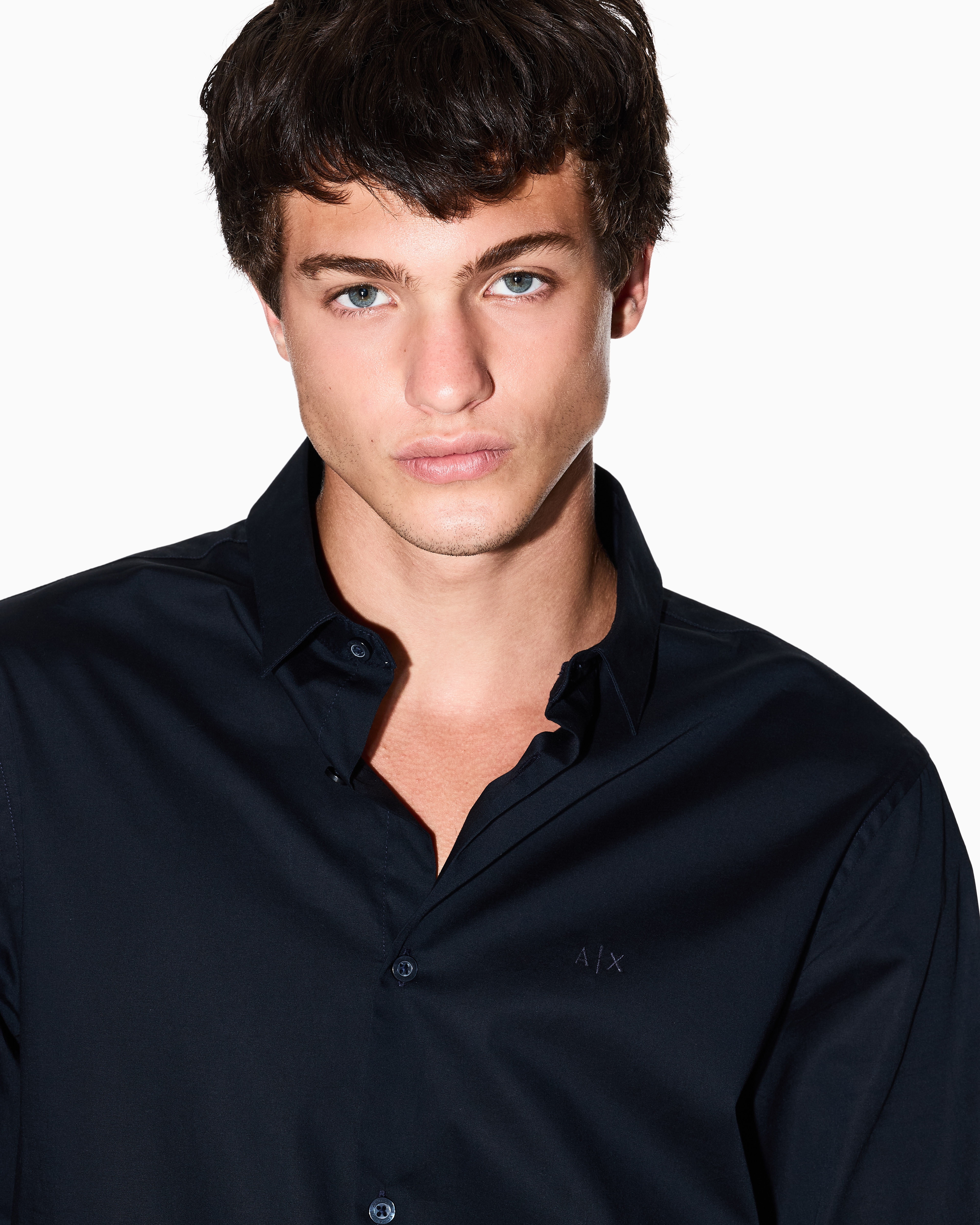 Armani Exchange - Slim fit shirt stretch cotton poplin, Man, Navy_blue, Size: