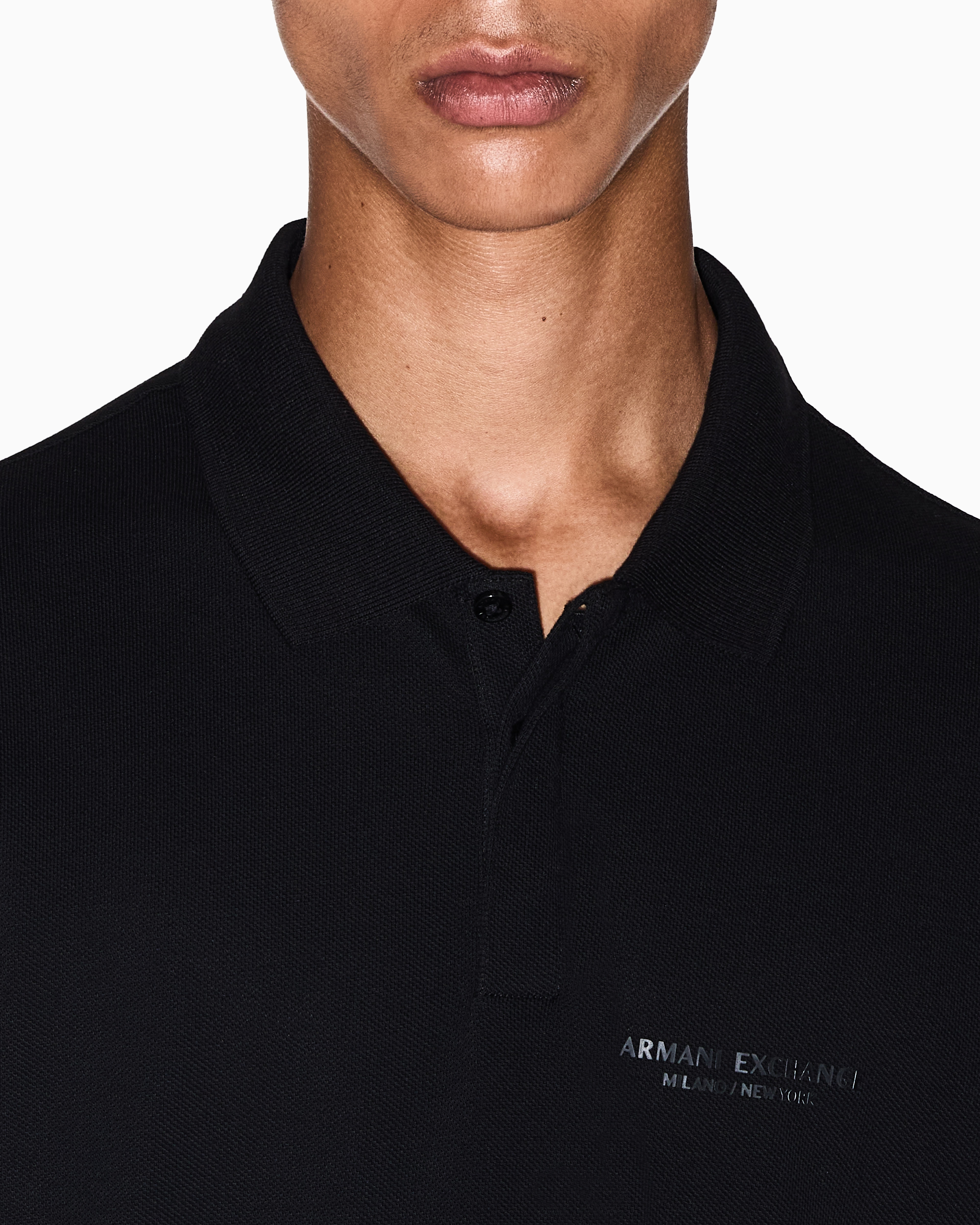 Armani Exchange - Regular fit polo shirt with tone-on-tone logo, Man, Black, Size: