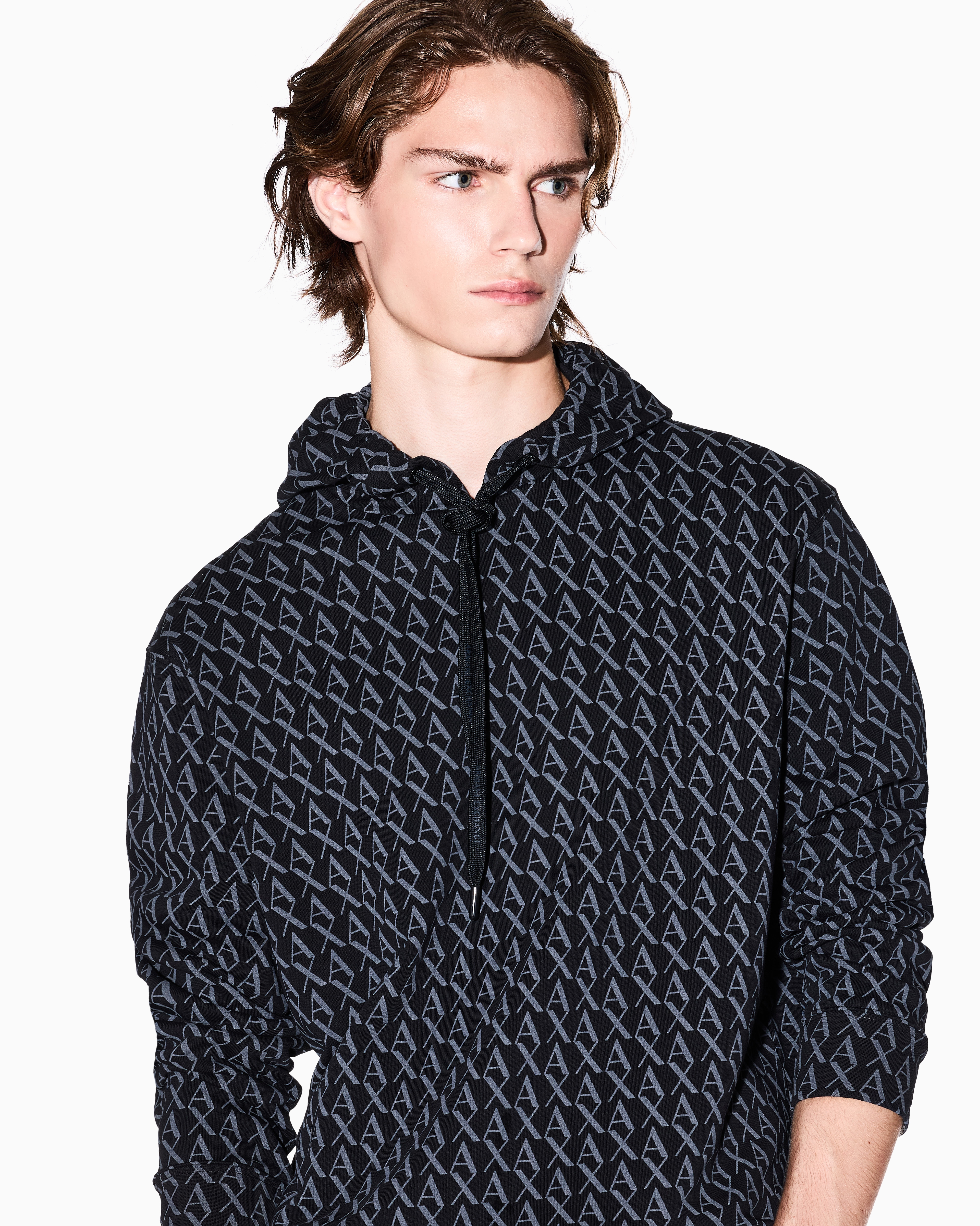Armani Exchange - Allover logo hoodie, Man, Black, Size: