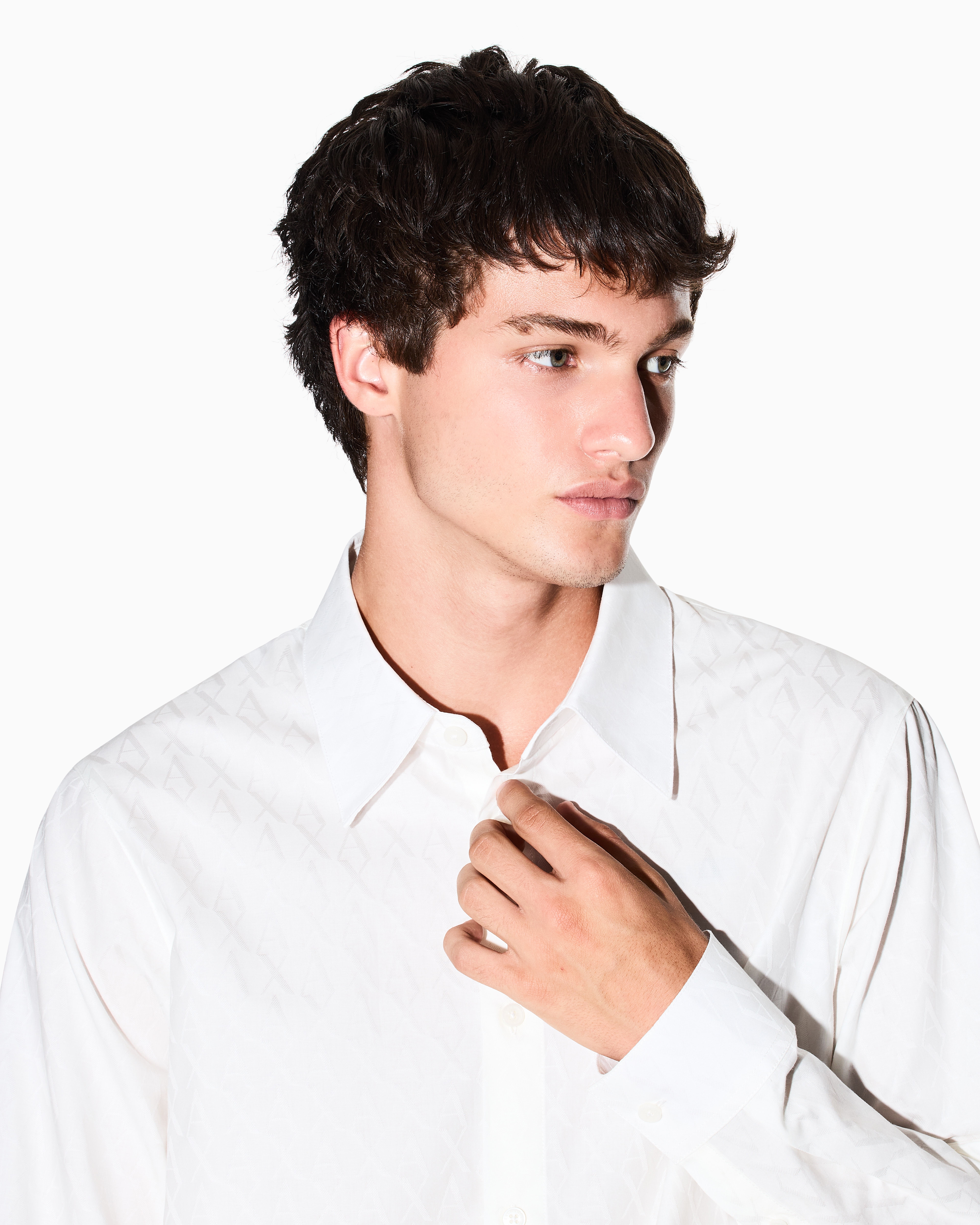 Armani Exchange - Regular fit cotton jacquard shirt, Man, White, Size: