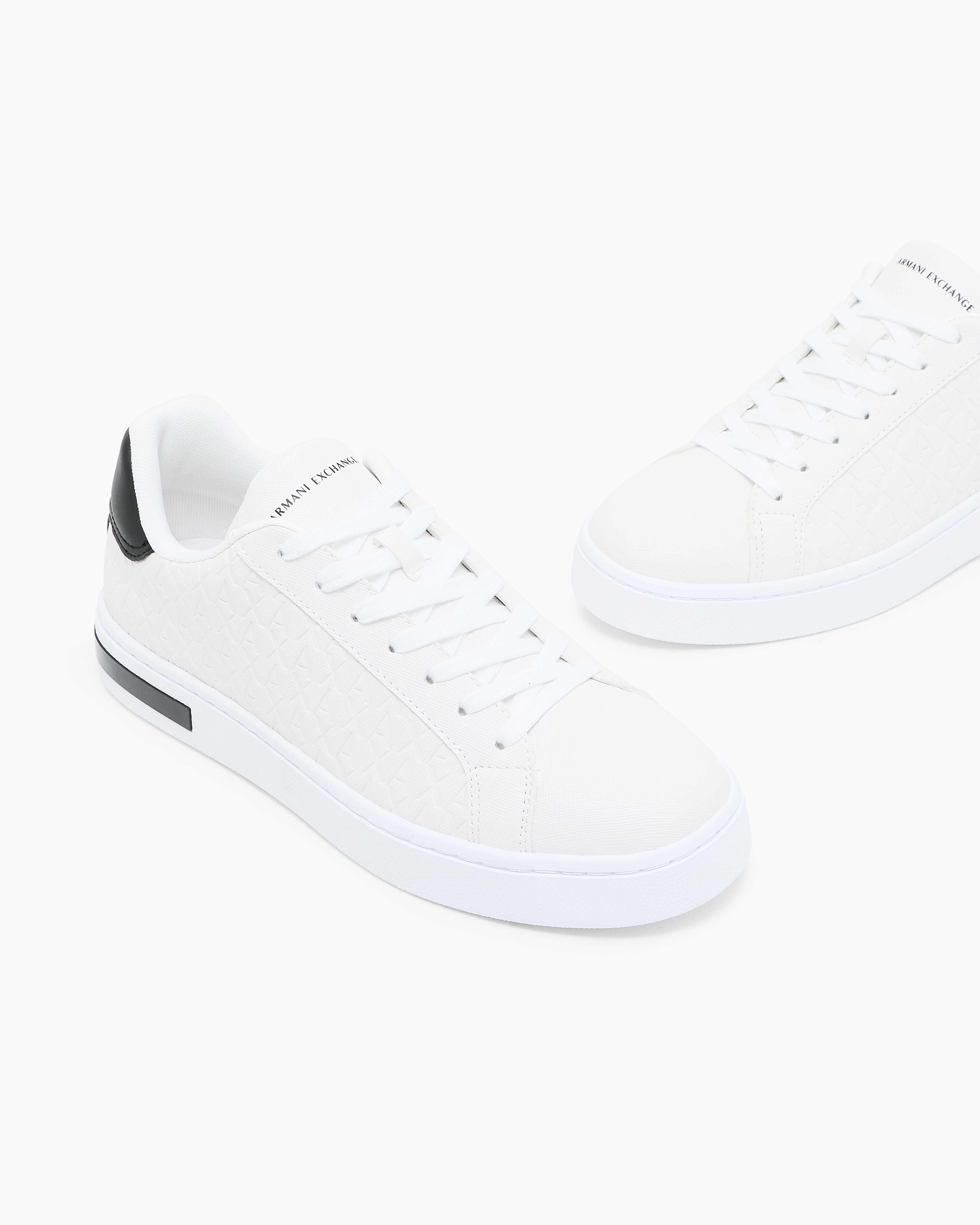 Armani Exchange - Lace-up sneakers with allover embossed logo, Man, White, Size: