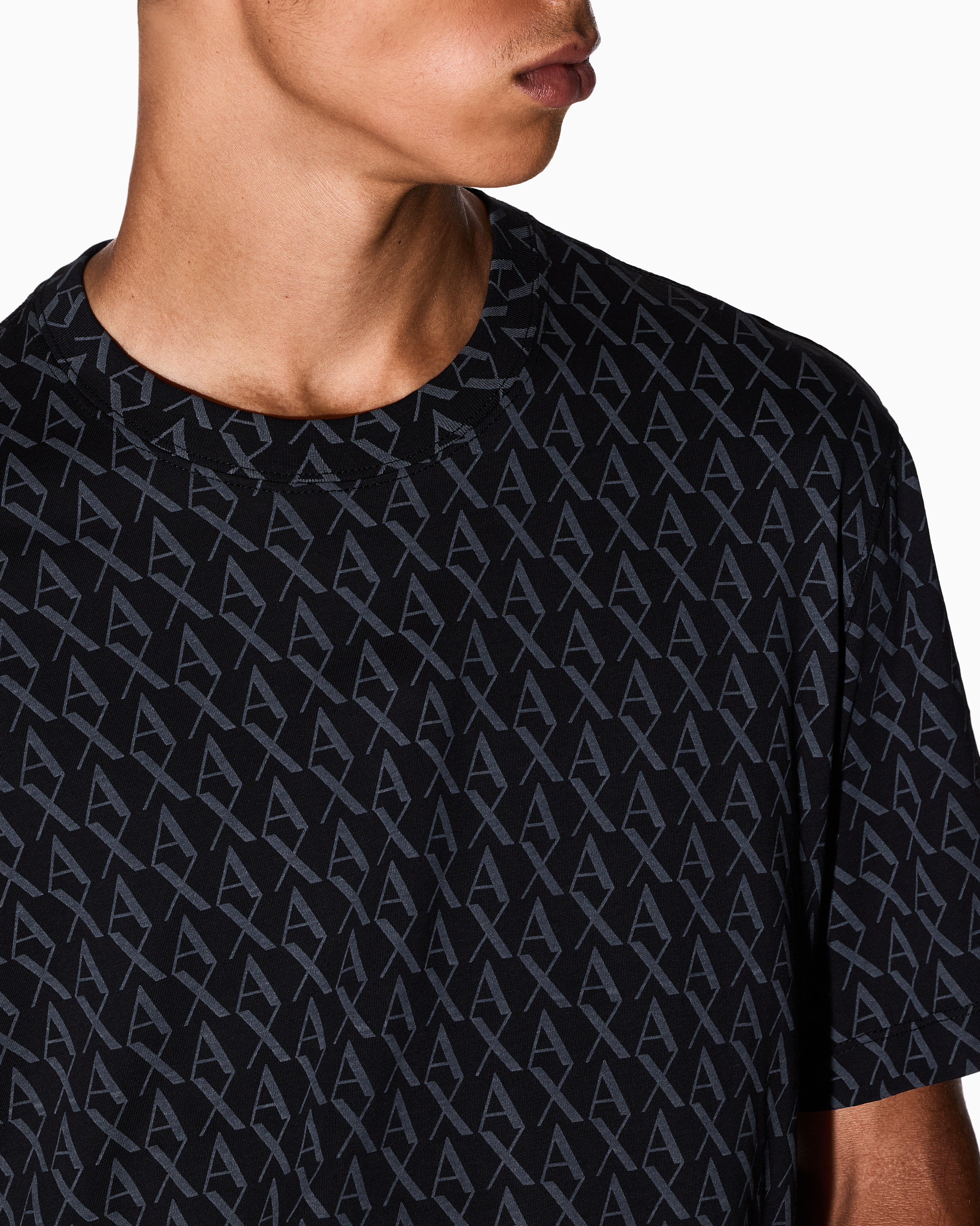 Armani Exchange -  Regular fit monogram logo t-shirt, Man, Black, Size: