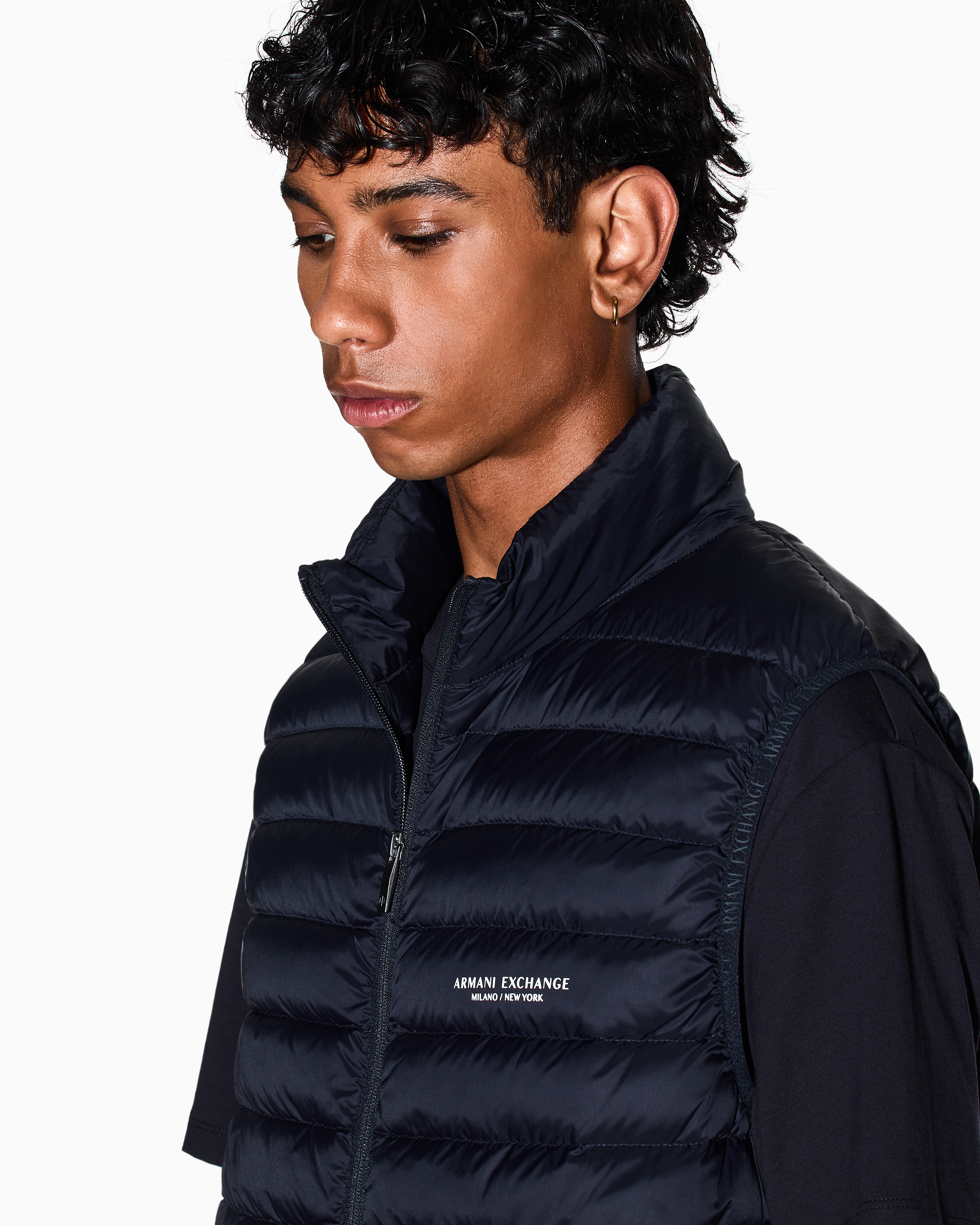 Armani Exchange - Full zip sleeveless down jacket, Man, Navy Blue, Size: