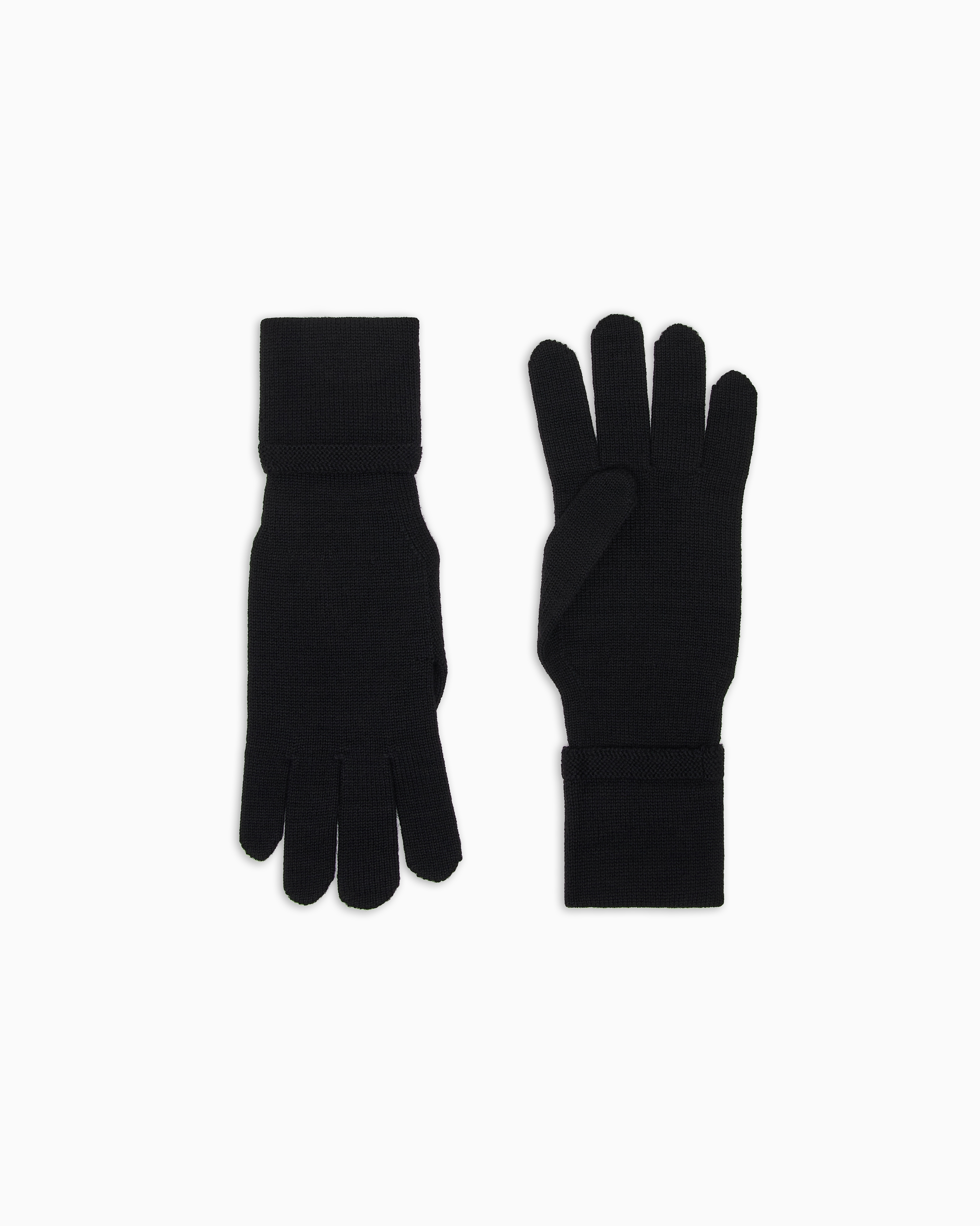 Emporio Armani - Wool knit gloves with EA signature logo embroidery, Woman, Black, Size: