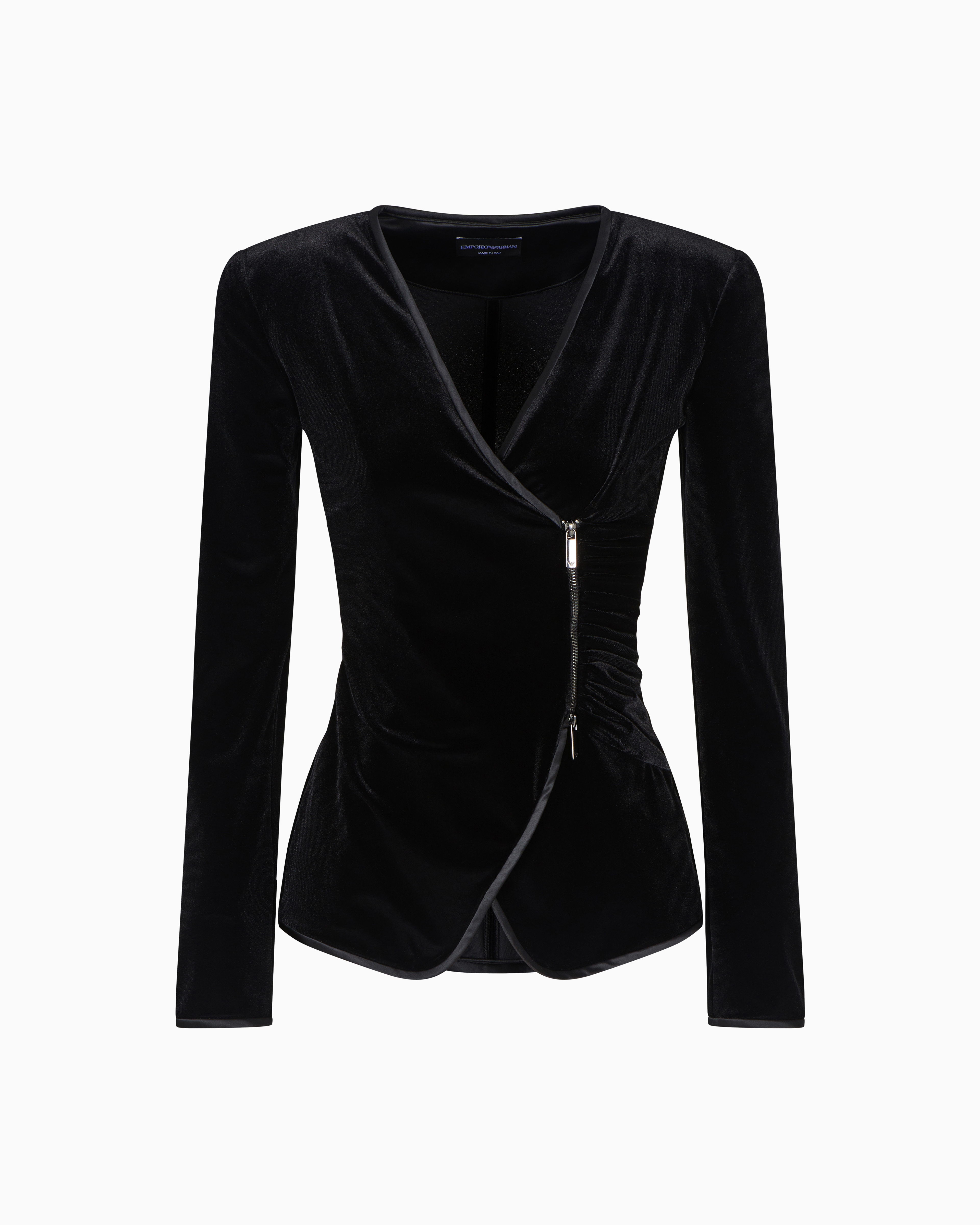 Emporio Armani - Chenille jersey jacket with off-centre closure , Woman, Black, Size: