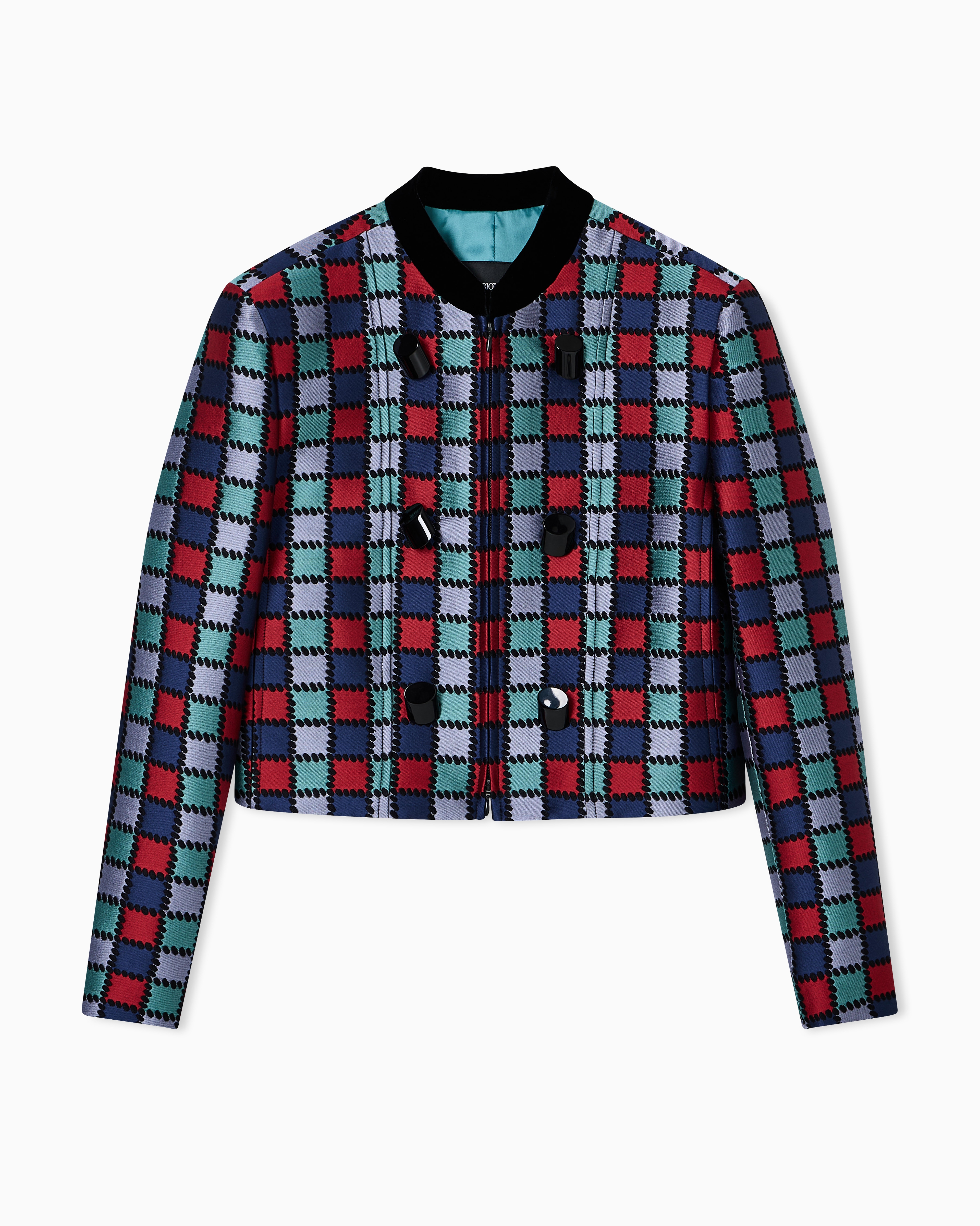 Emporio Armani - Jacket a jacquard wool-blend with an all-over check motif, Woman, Patterned, Size: