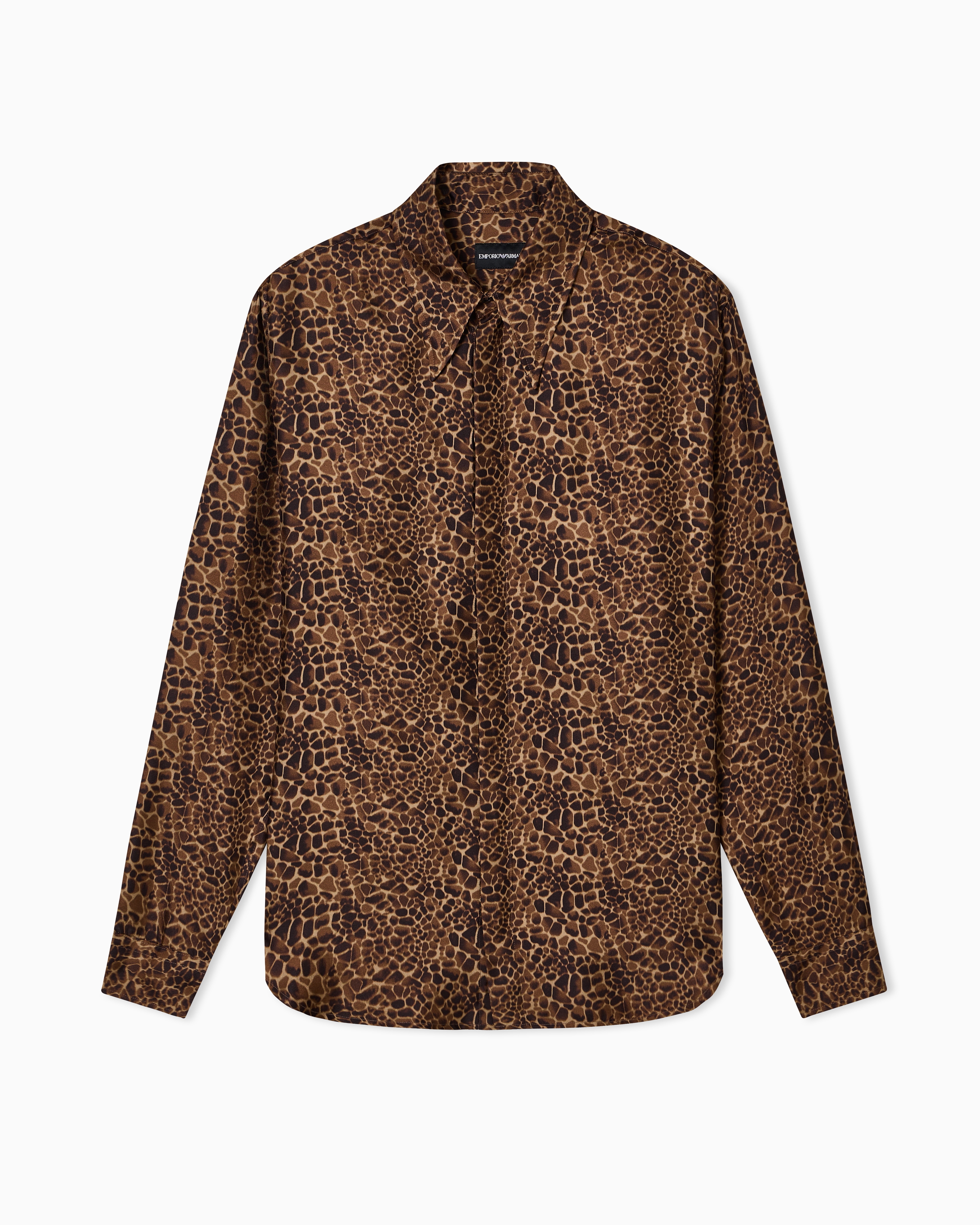 Emporio Armani - Animal-print silk shirt, Man, Brown, Size: