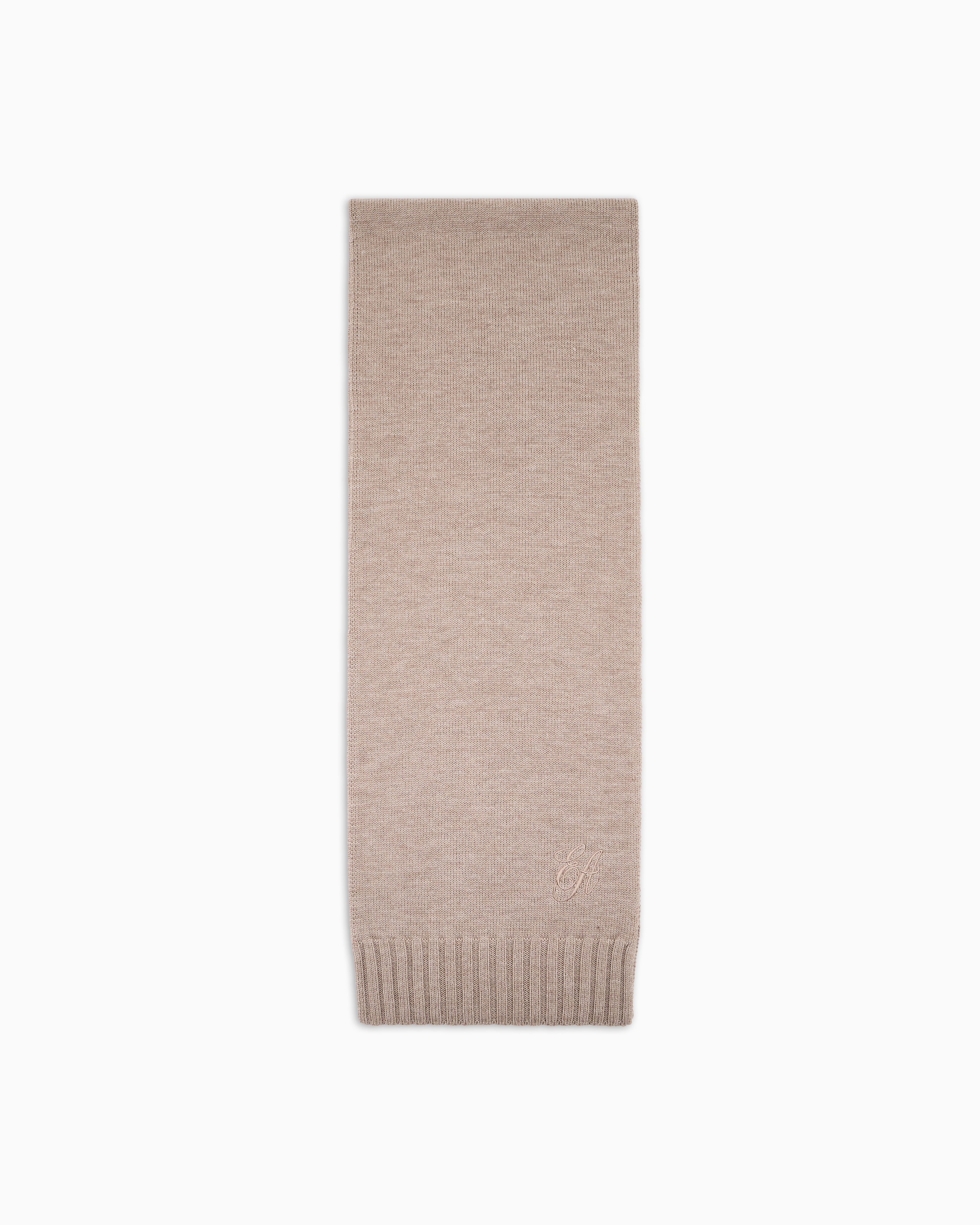Emporio Armani - Wool scarf with EA signature logo embroidery, Woman, Beige, Size: TU