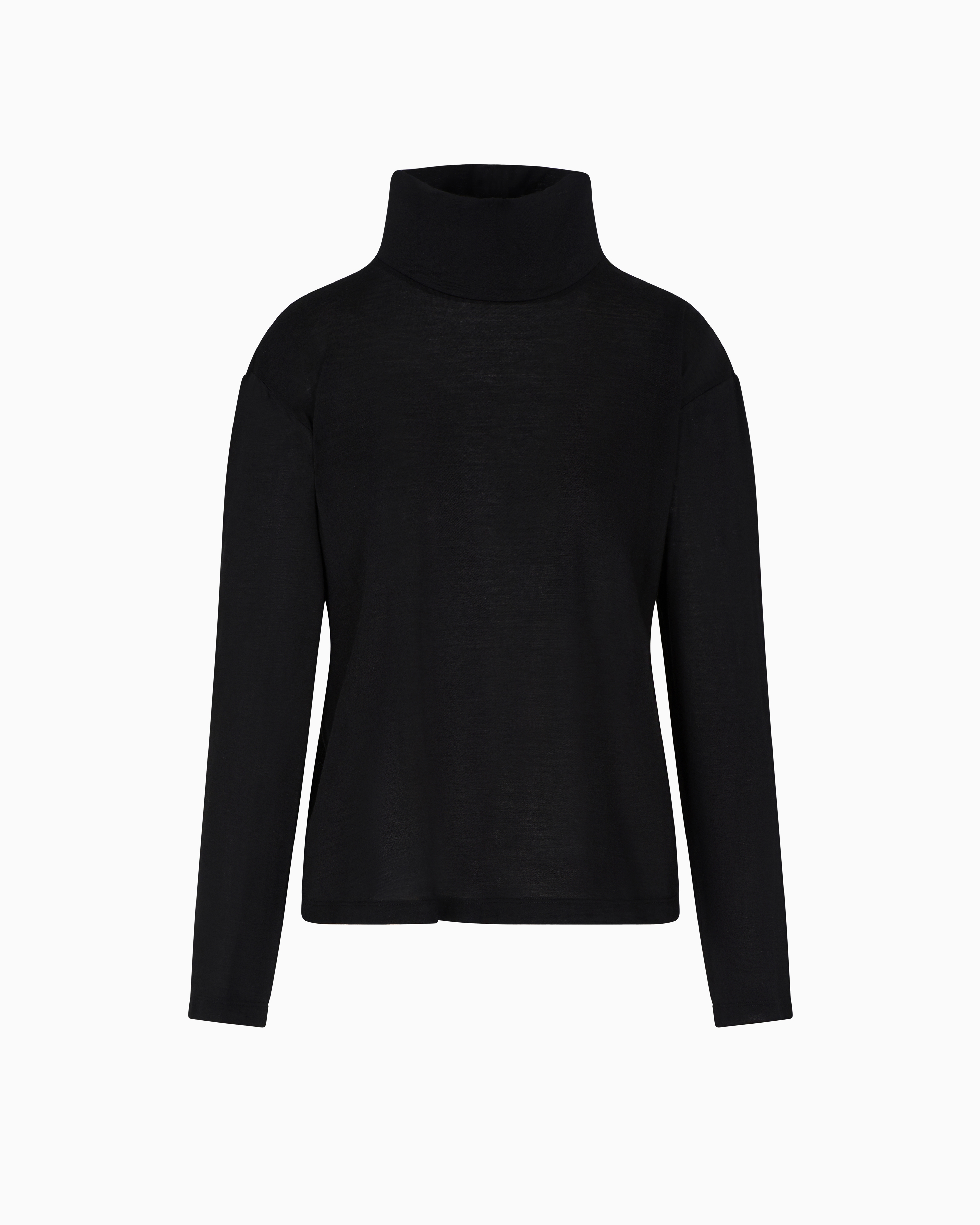Emporio Armani - Lightweight jersey mock-neck jumper a wool and silk blend, Woman, Black, Size: