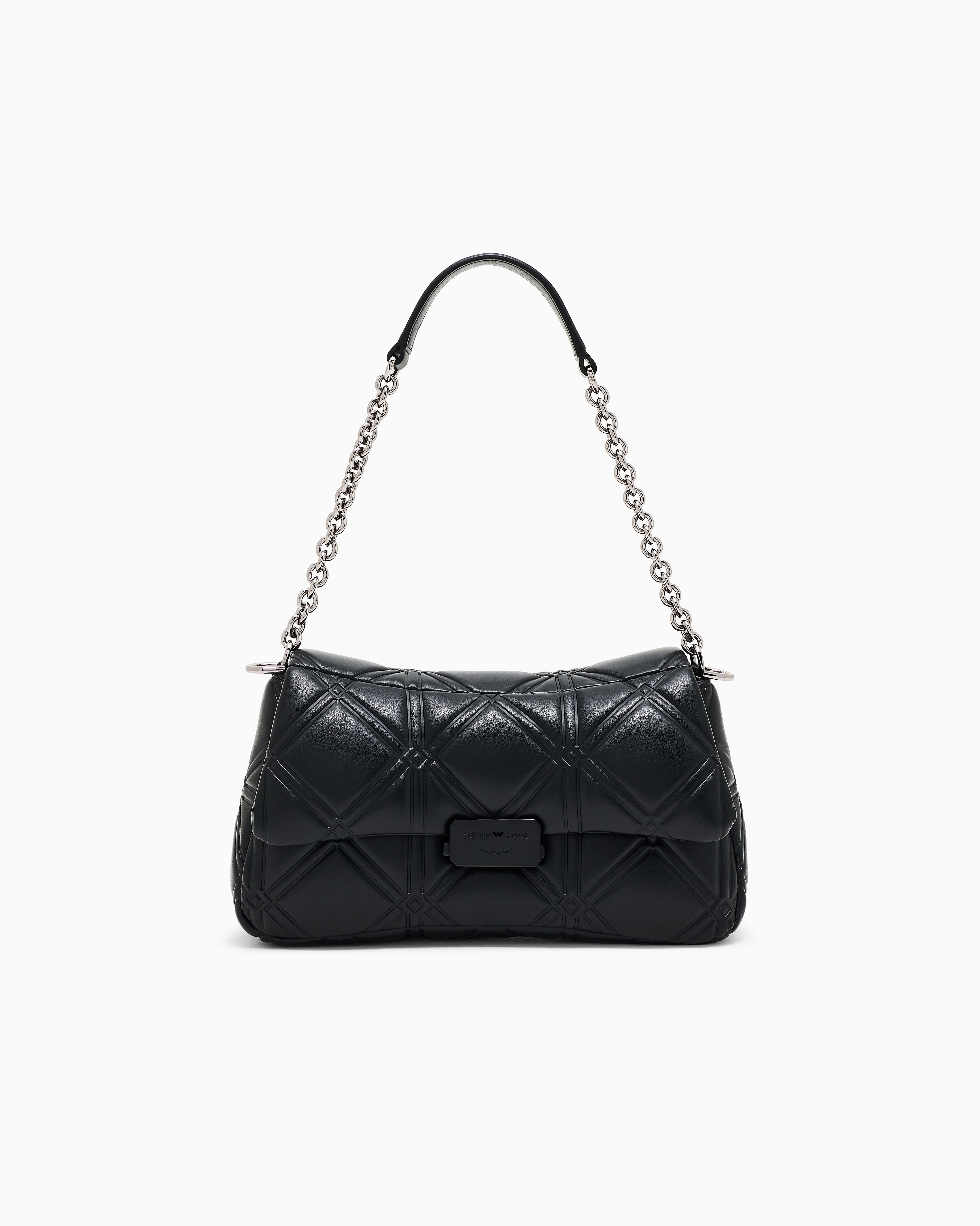 Emporio Armani - Medium shoulder bag in a nappa-leather effect with embossed motif, Woman, Black, Size: TU