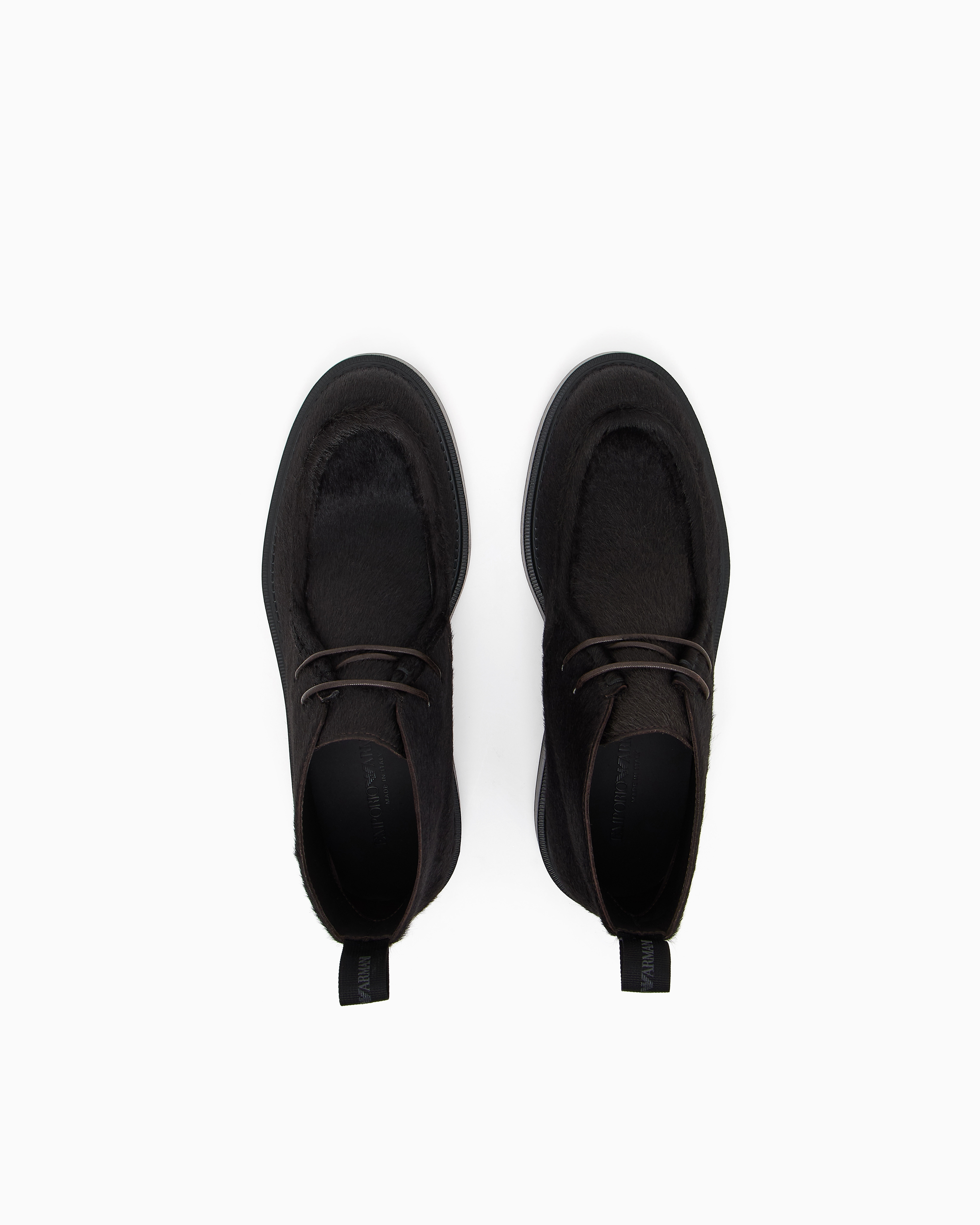 Emporio Armani - Calfskin pony hair chukka boots, Man, Black, Size: