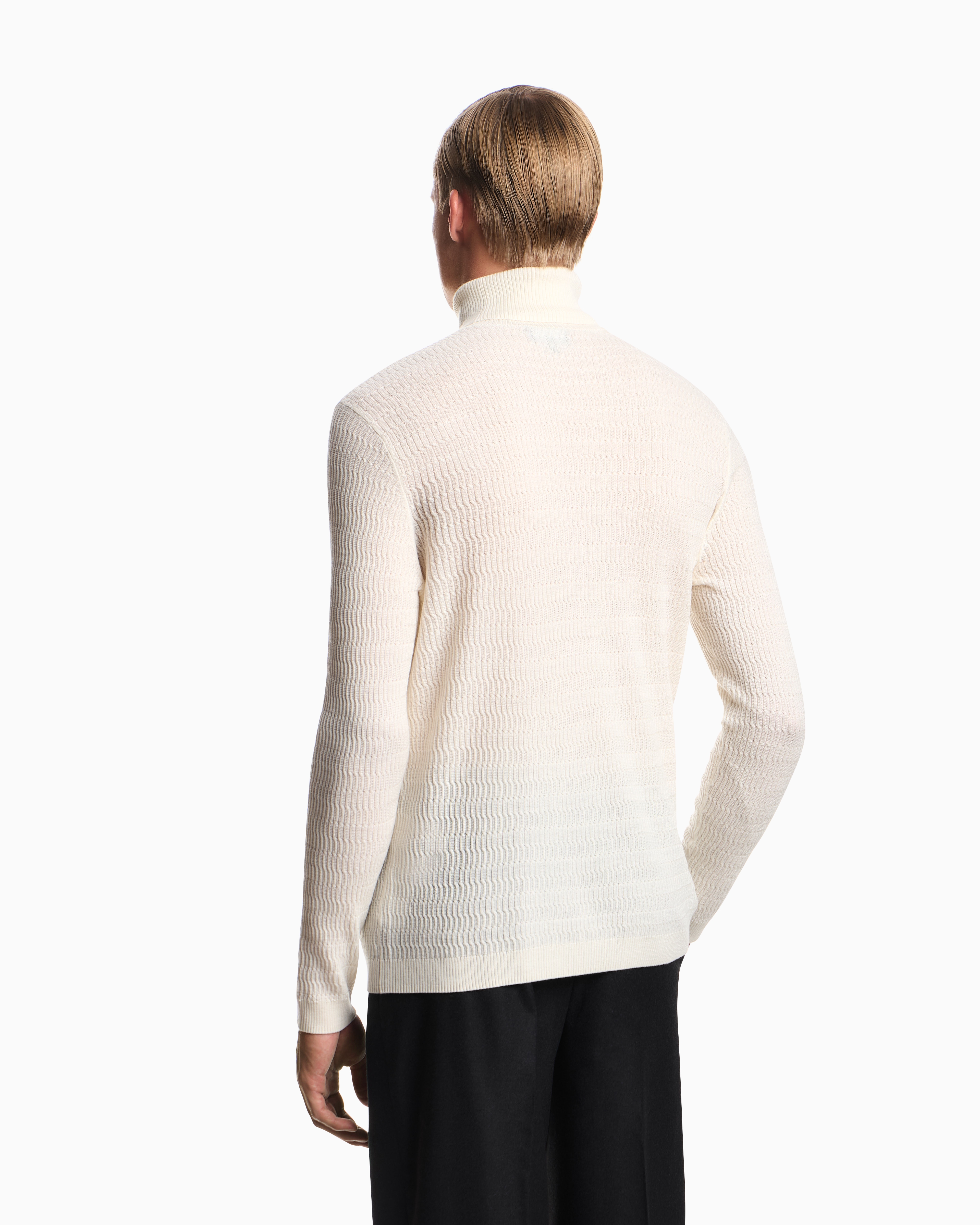 Emporio Armani - Links-stitch and cable-knit virgin-wool rollneck jumper, Man, Beige, Size: