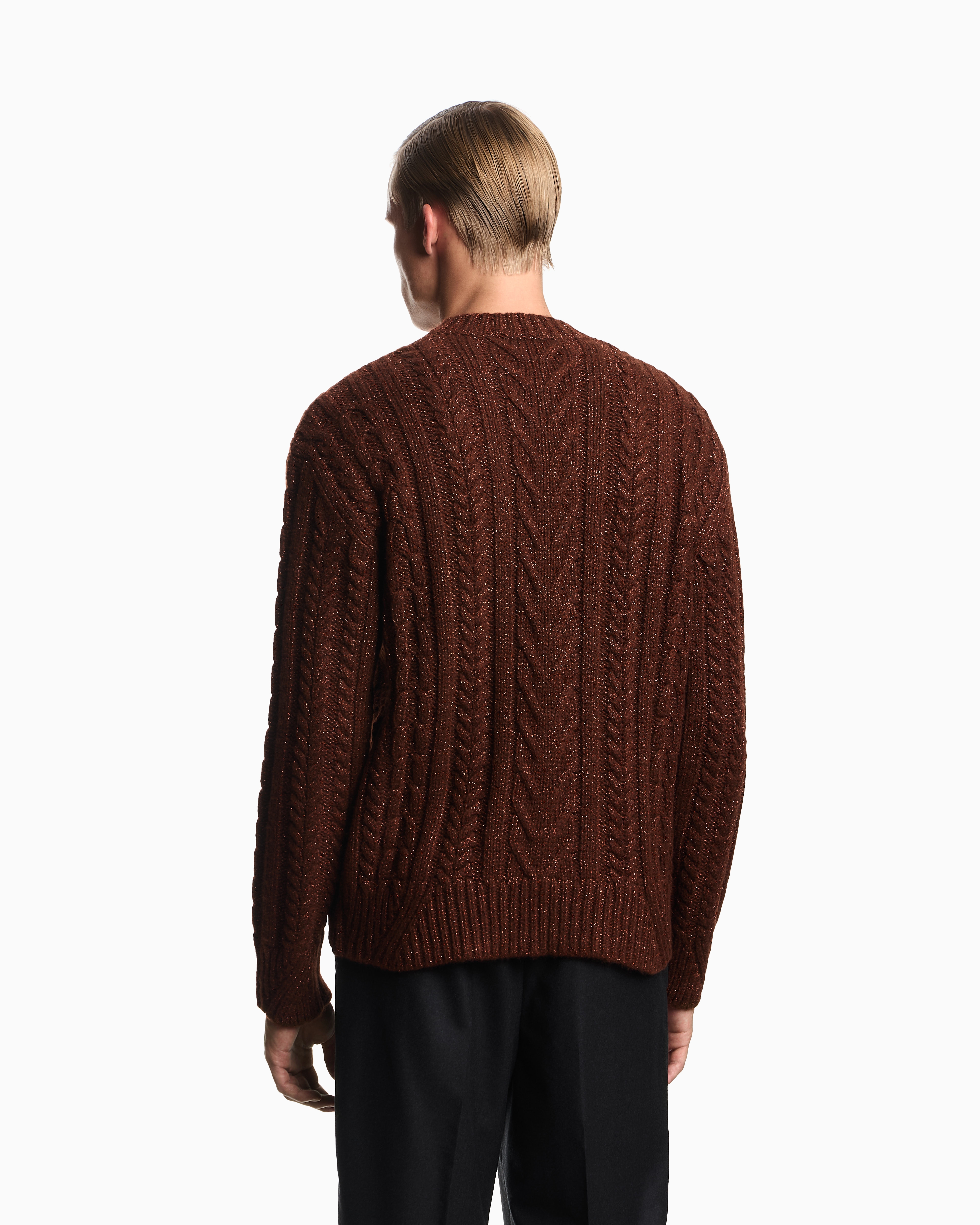 Emporio Armani Cable-knit Jumper In A Wool And Lurex Blend In Brown