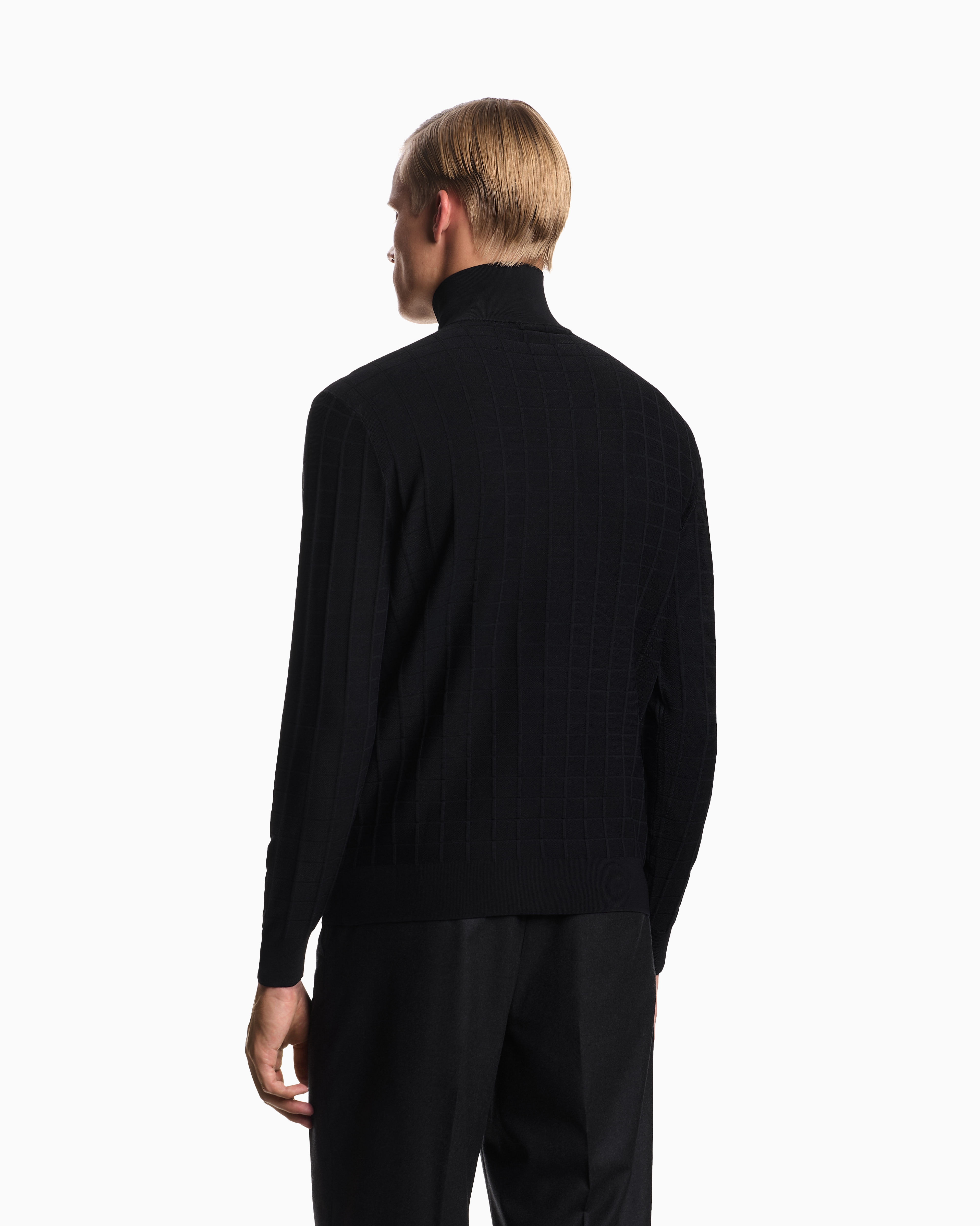 Emporio Armani Asv Mock-neck Jumper In A Check Knit In Multi
