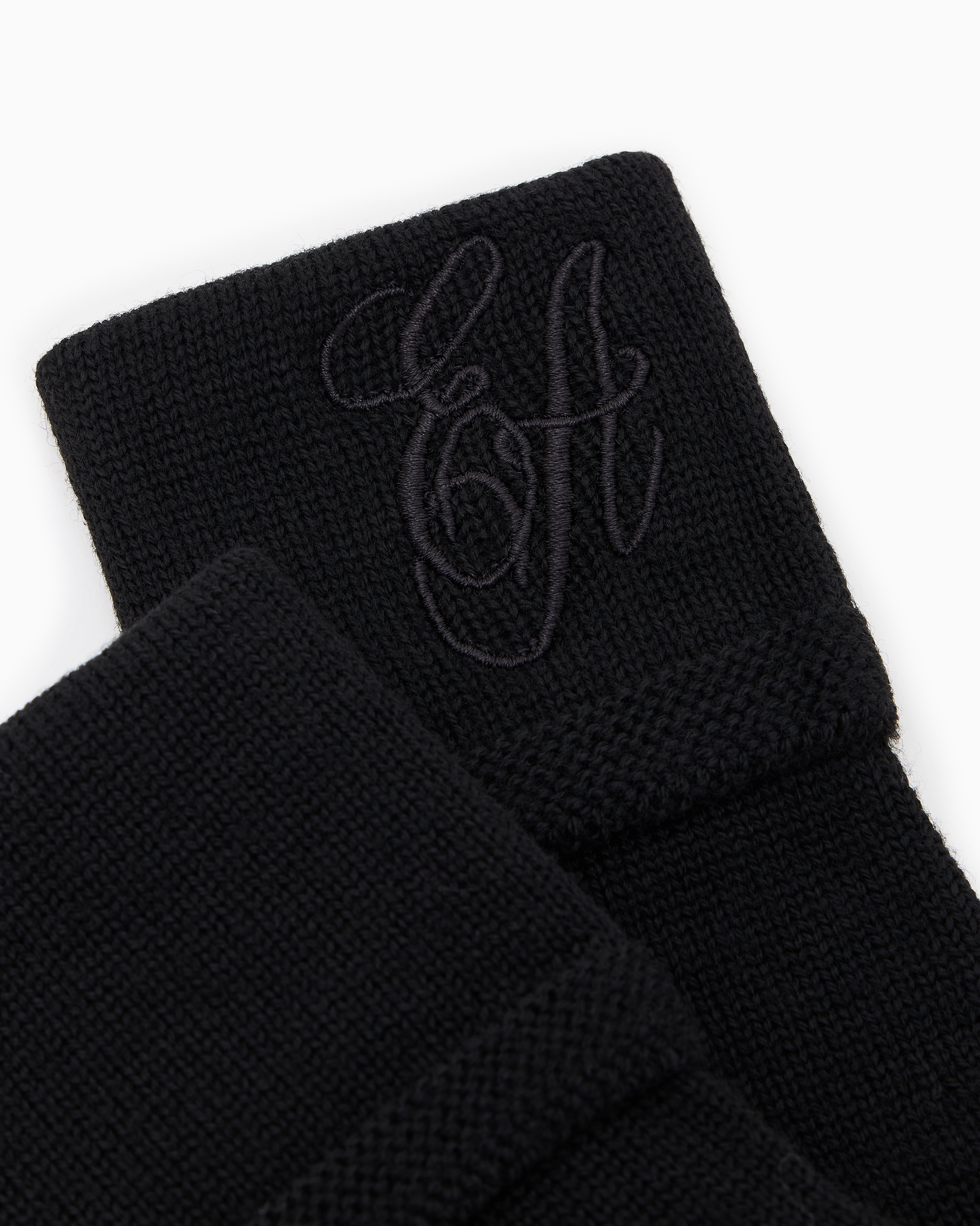 Emporio Armani - Wool knit gloves with EA signature logo embroidery, Woman, Black, Size: