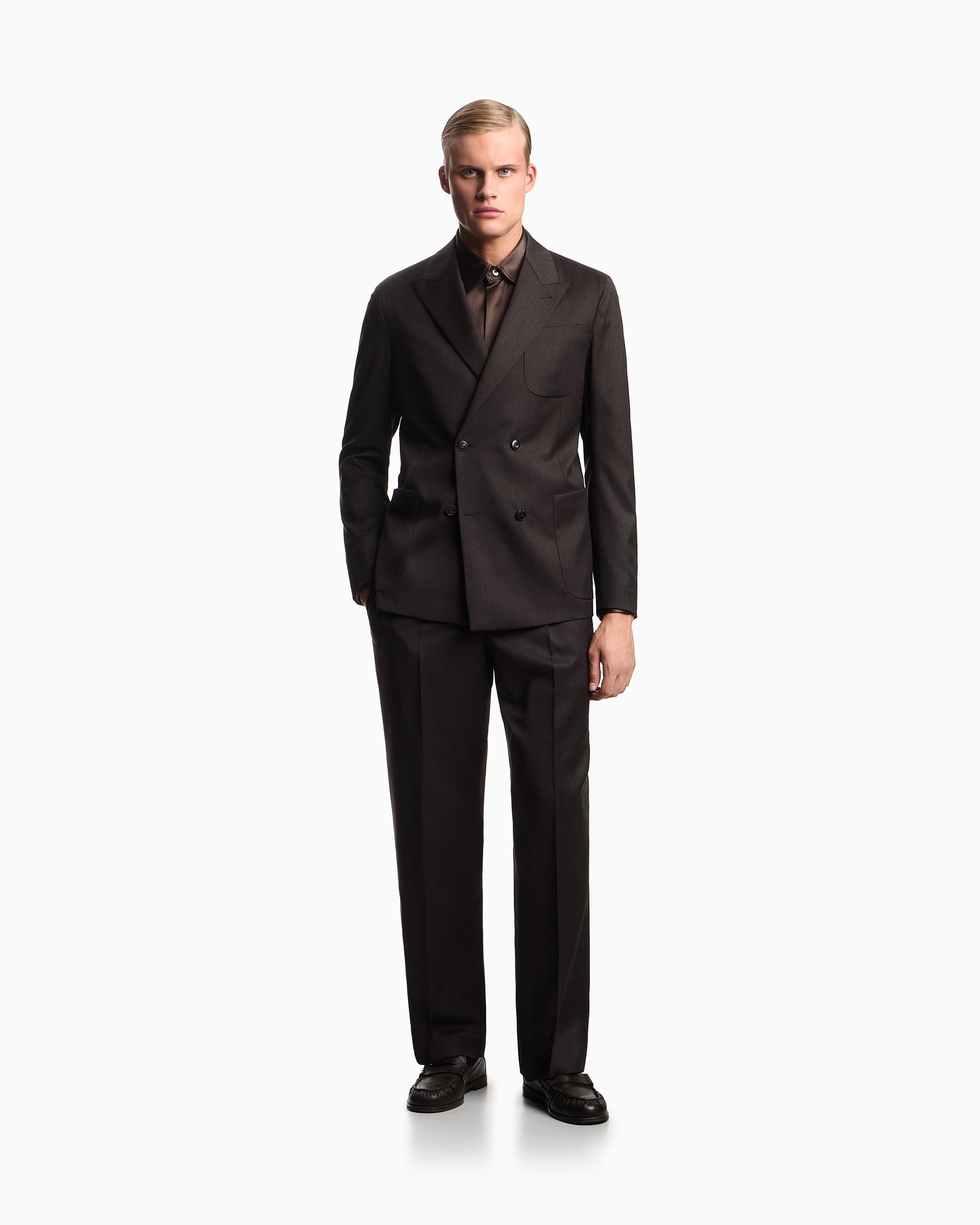 Emporio Armani - Double-breasted suit virgin-wool twill, Man, Brown, Size: