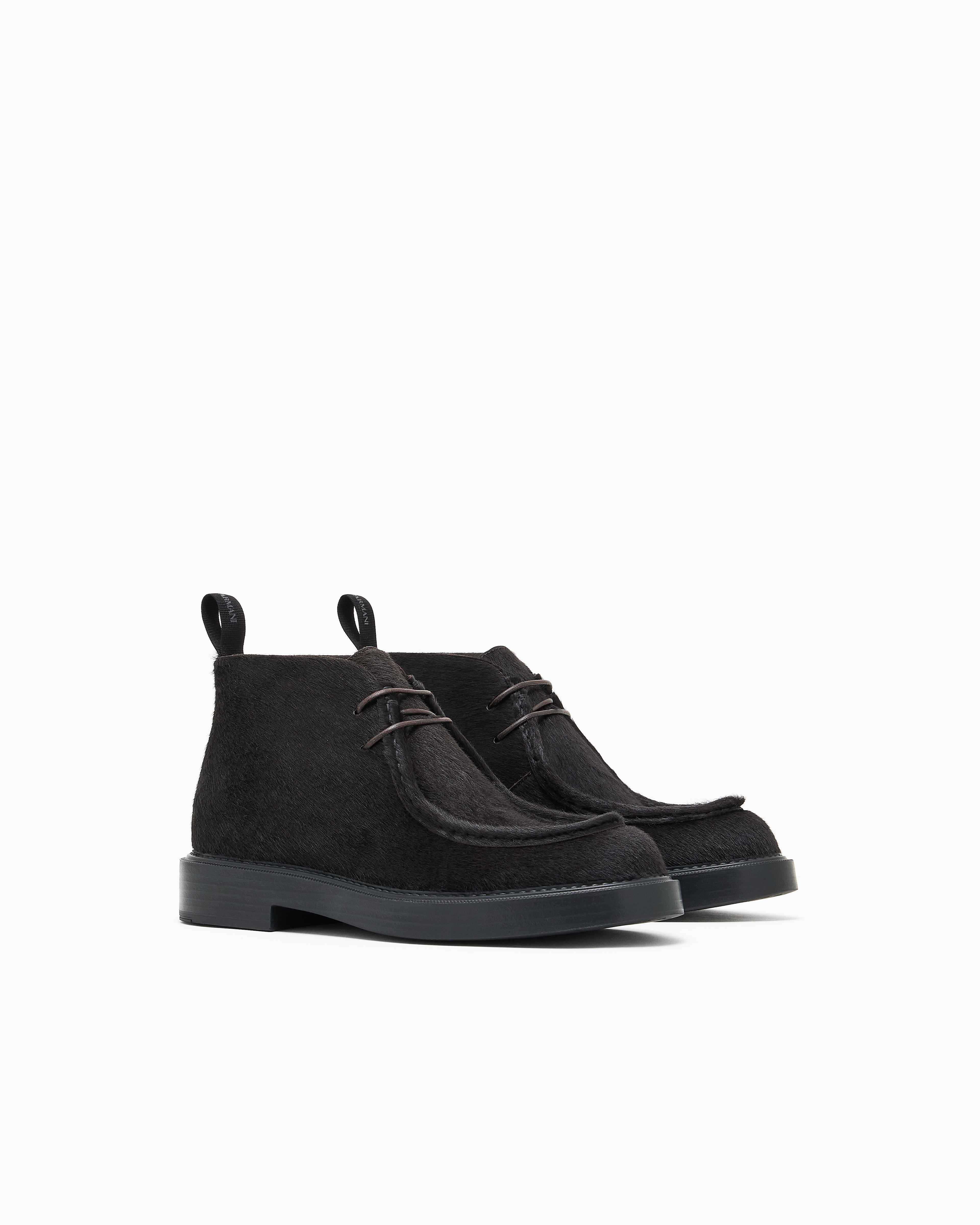 Emporio Armani - Calfskin pony hair chukka boots, Man, Black, Size: