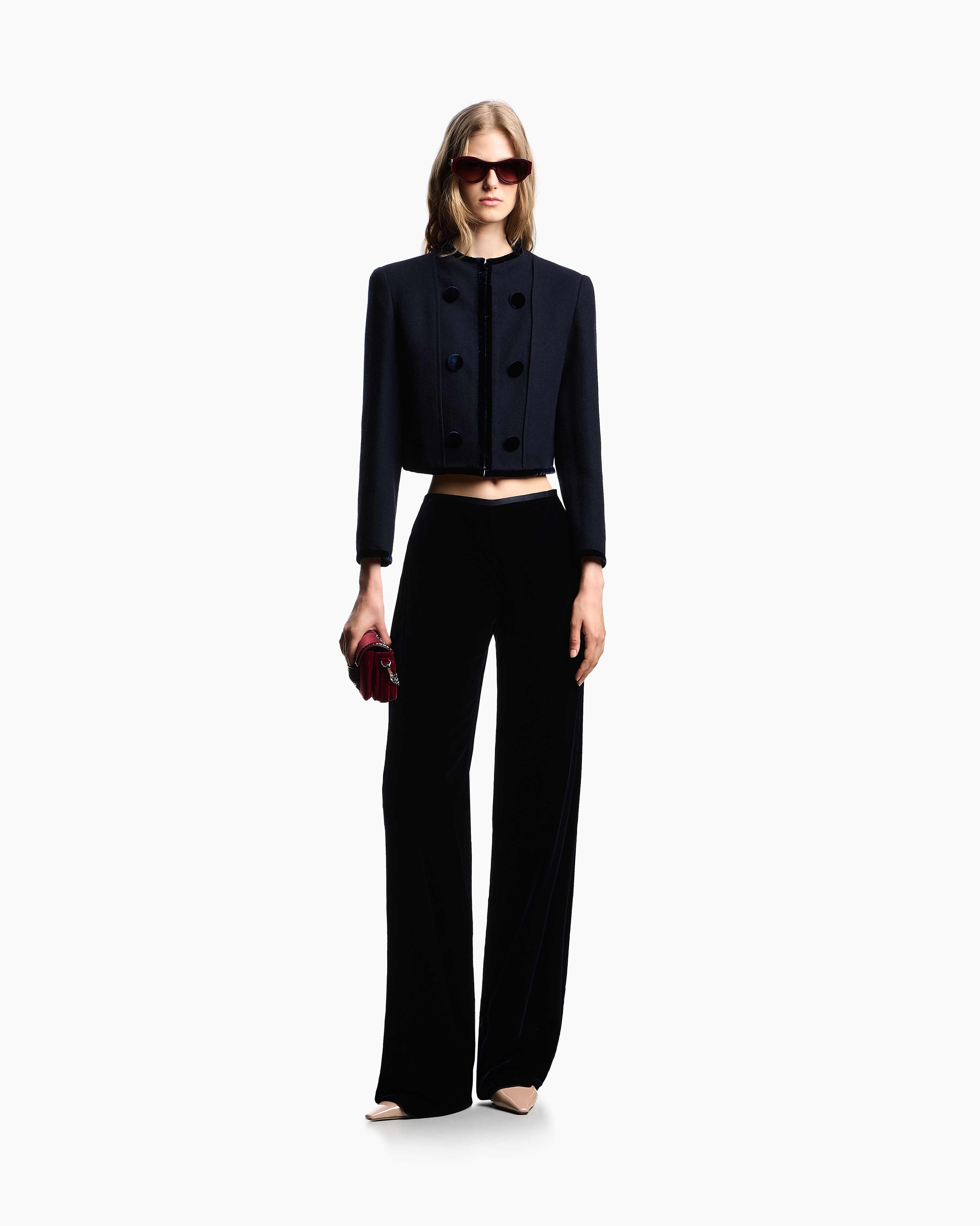 Emporio Armani - Velvet palazzo trousers, Woman, Navy Blue, Size: