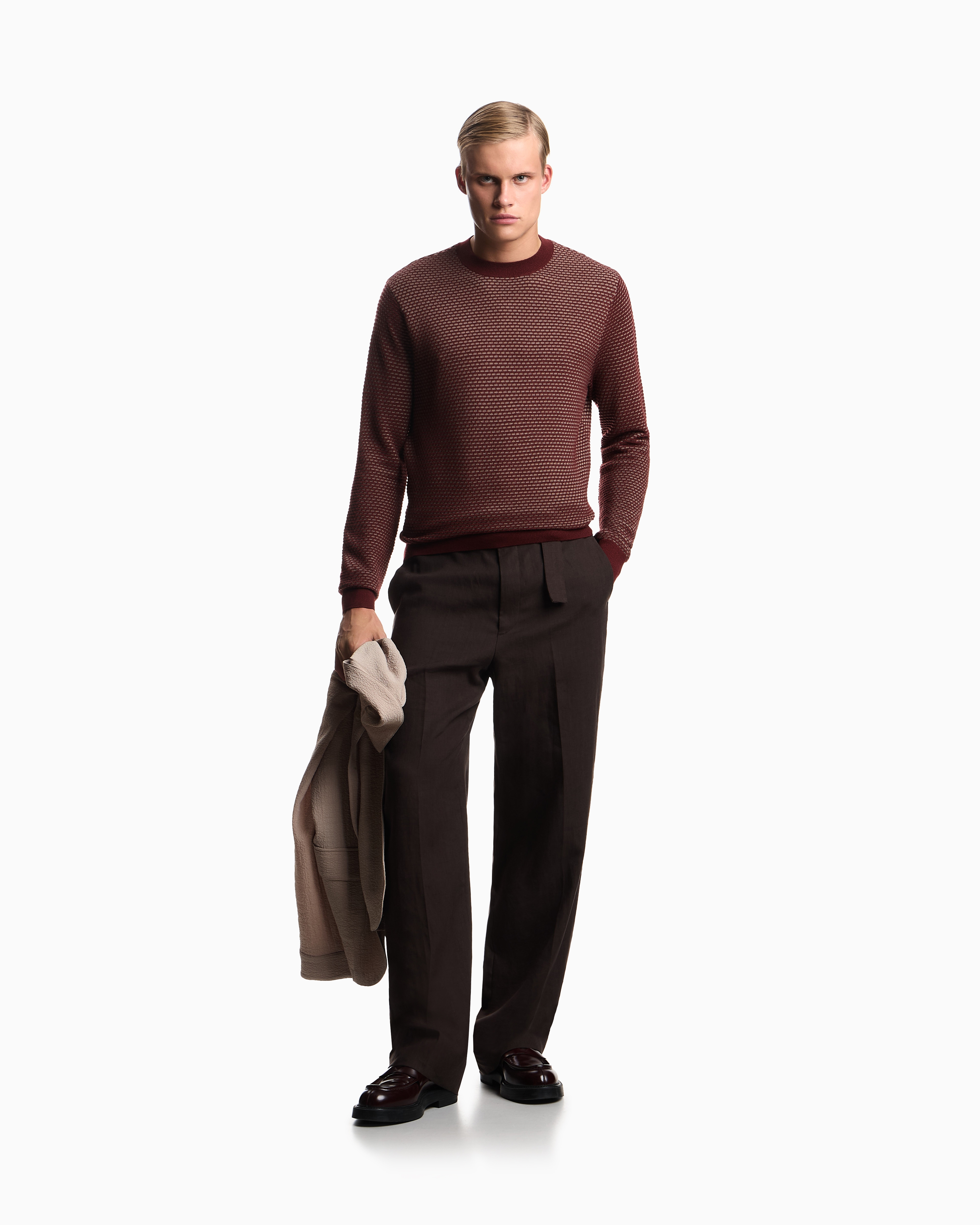 Emporio Armani Geo Jacquard Virgin Wool Blend Crewneck Sweater In Animal Print