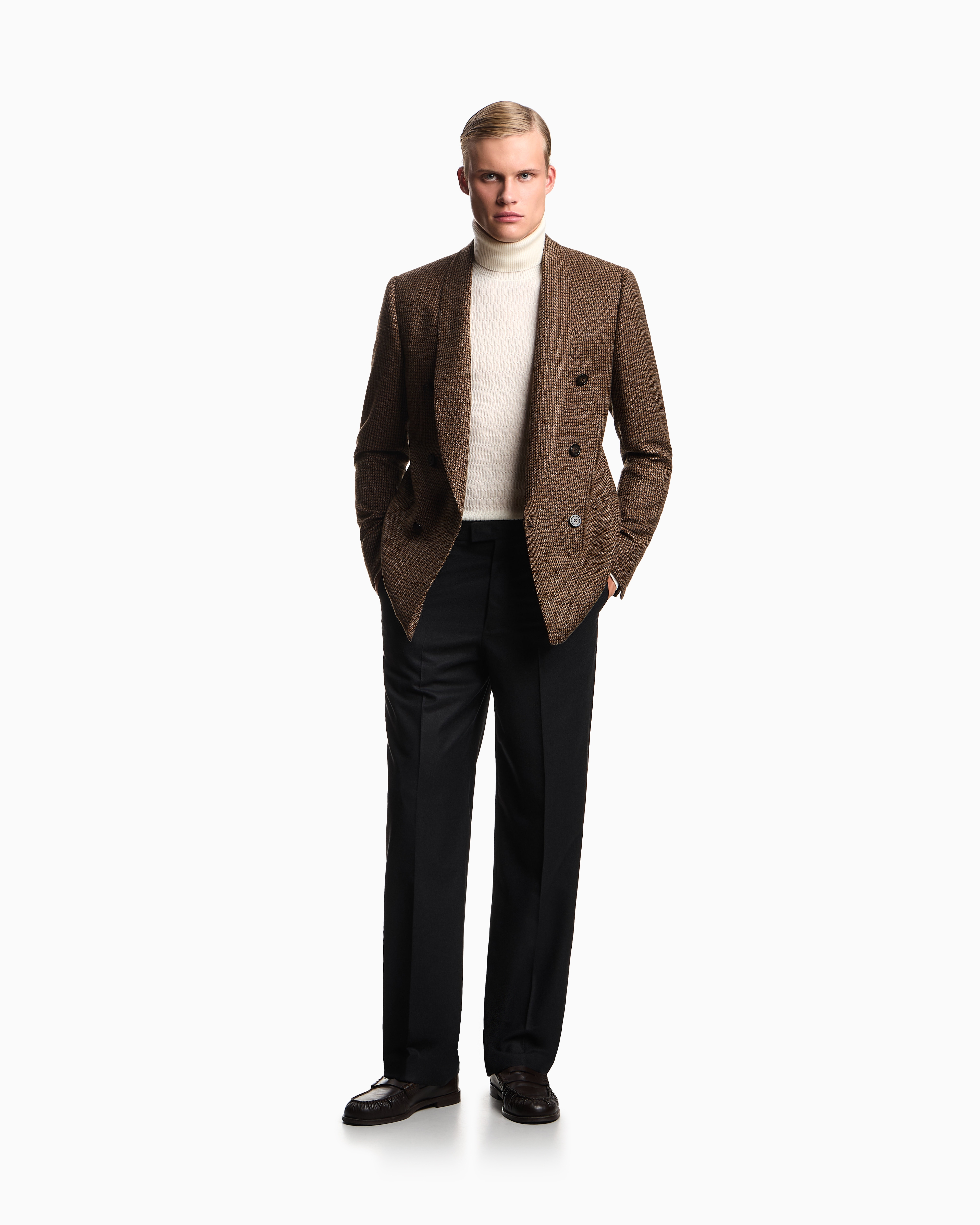 Emporio Armani - Links-stitch and cable-knit virgin-wool rollneck jumper, Man, Beige, Size:
