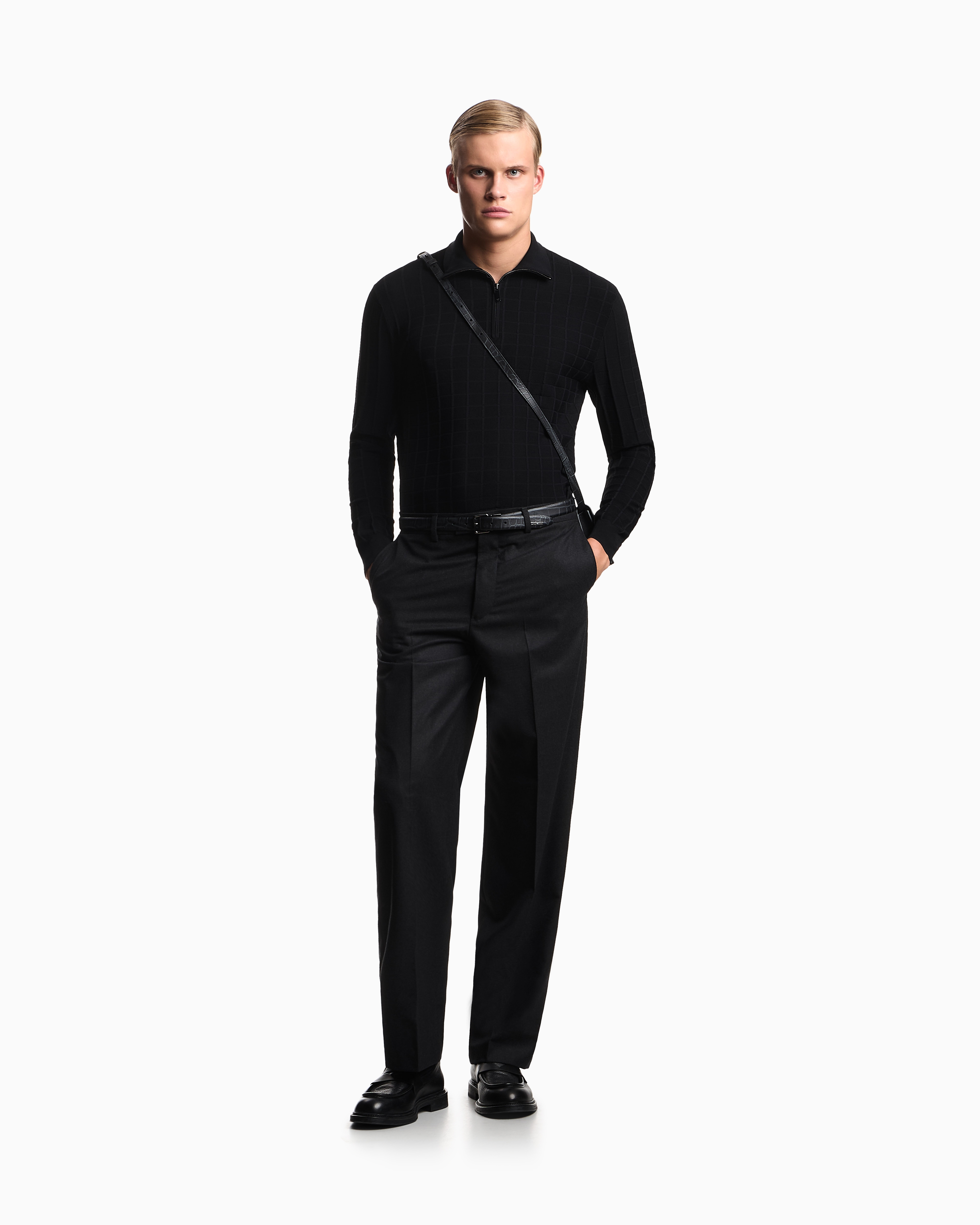 Emporio Armani Asv Mock-neck Jumper In A Check Knit In Multi