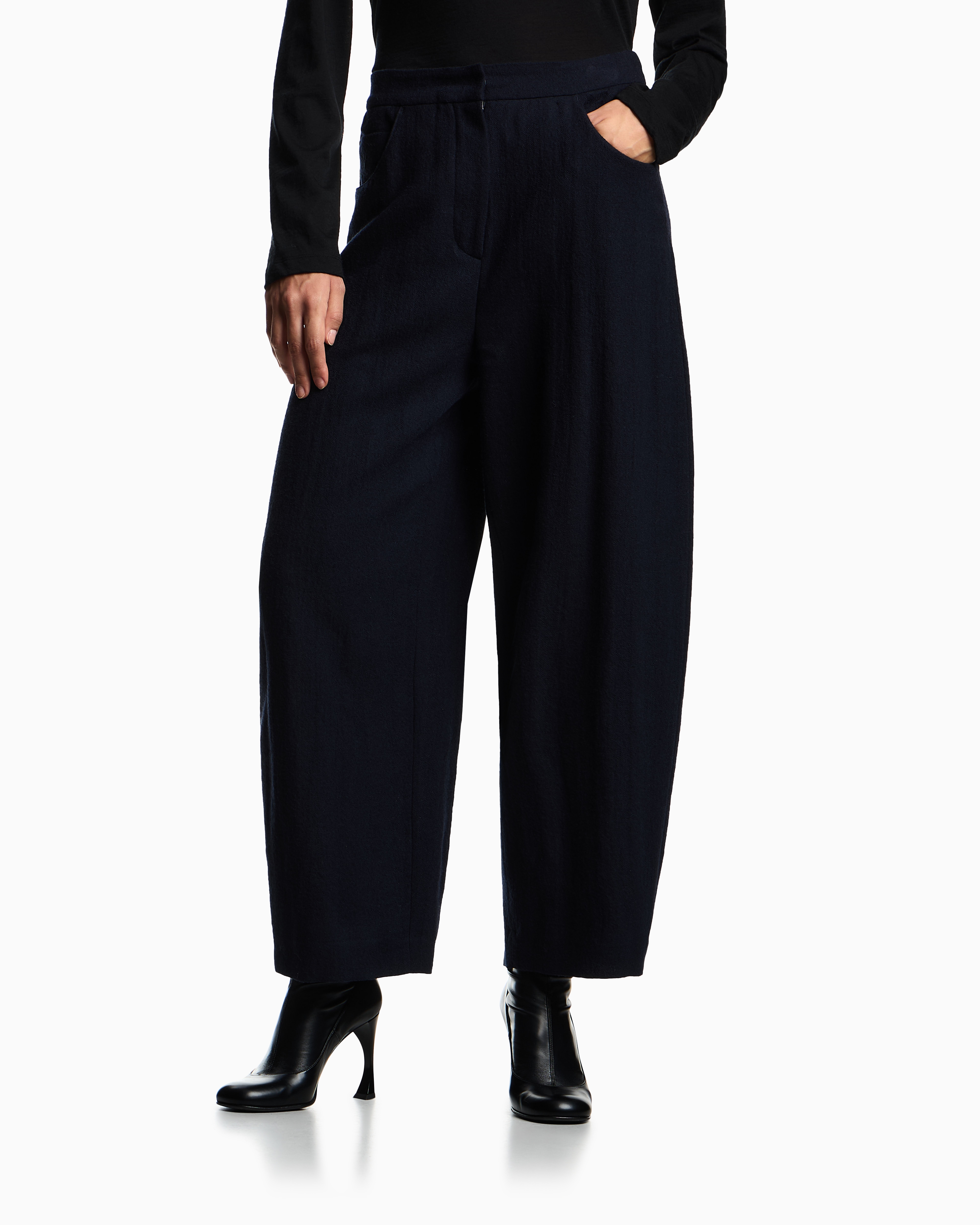 Washed wool oval-leg trousers | Emporio Armani
