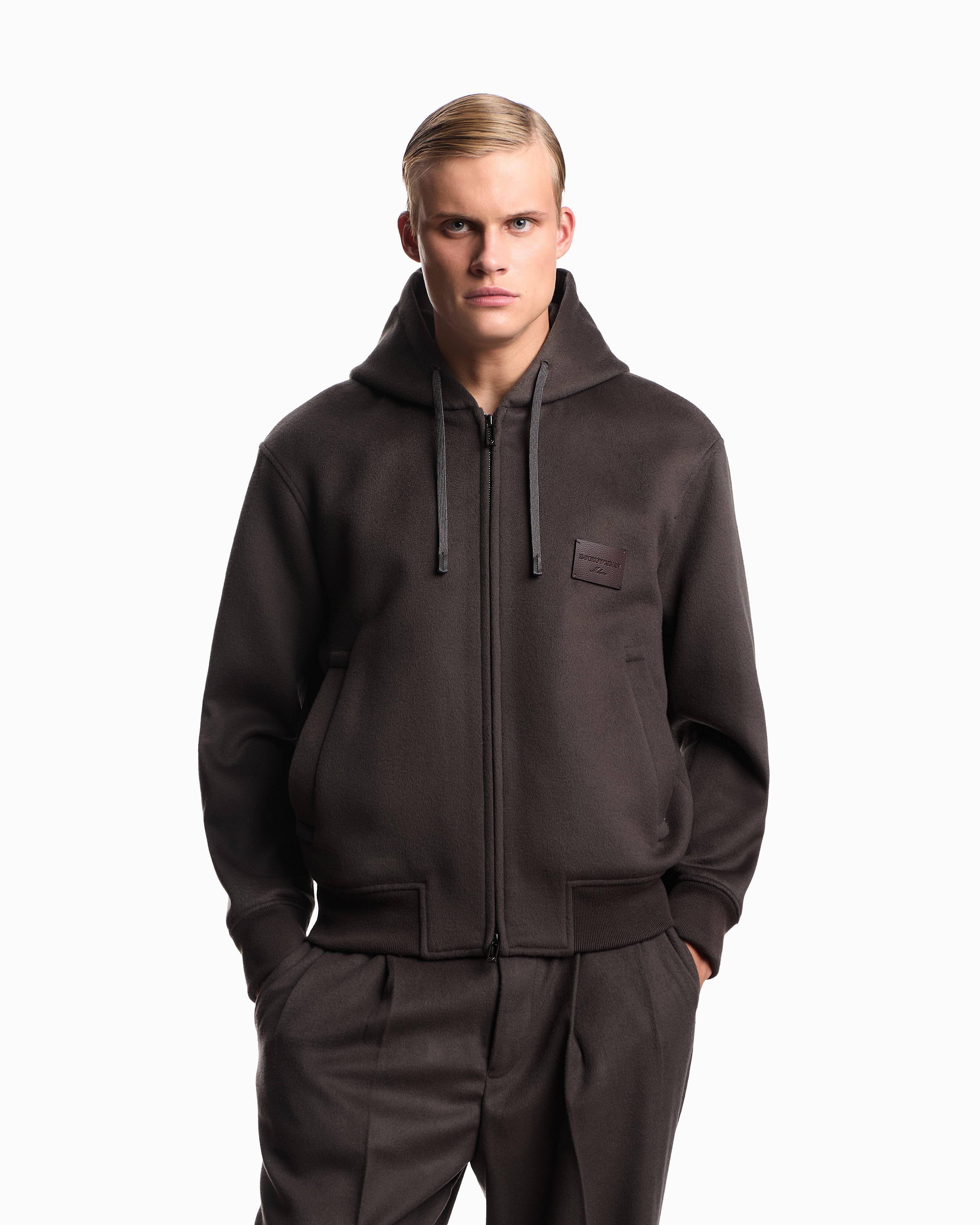 Hooded blouson in virgin wool cloth | Emporio Armani