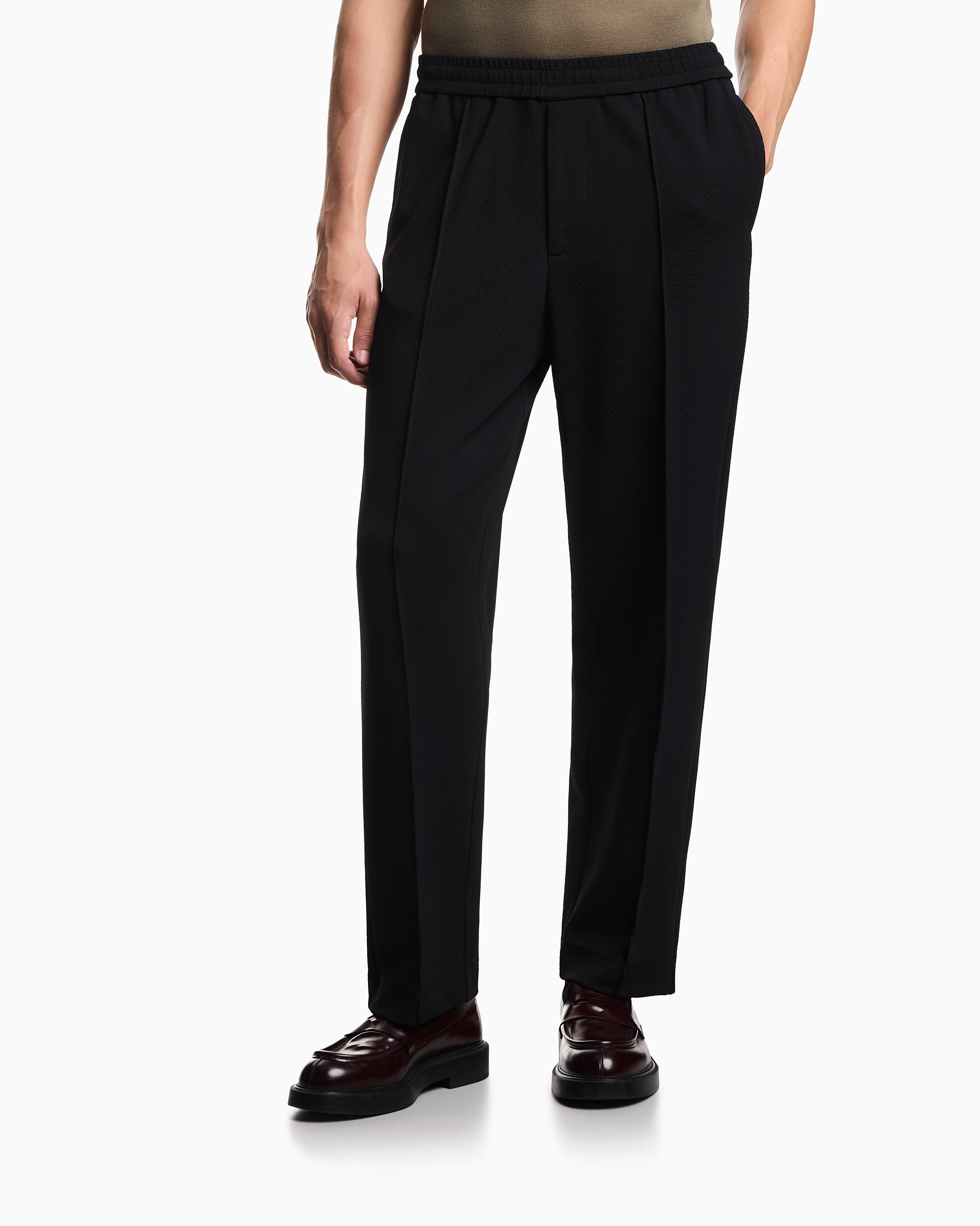 Double diagonal weave stretch nylon jersey trousers | Emporio Armani