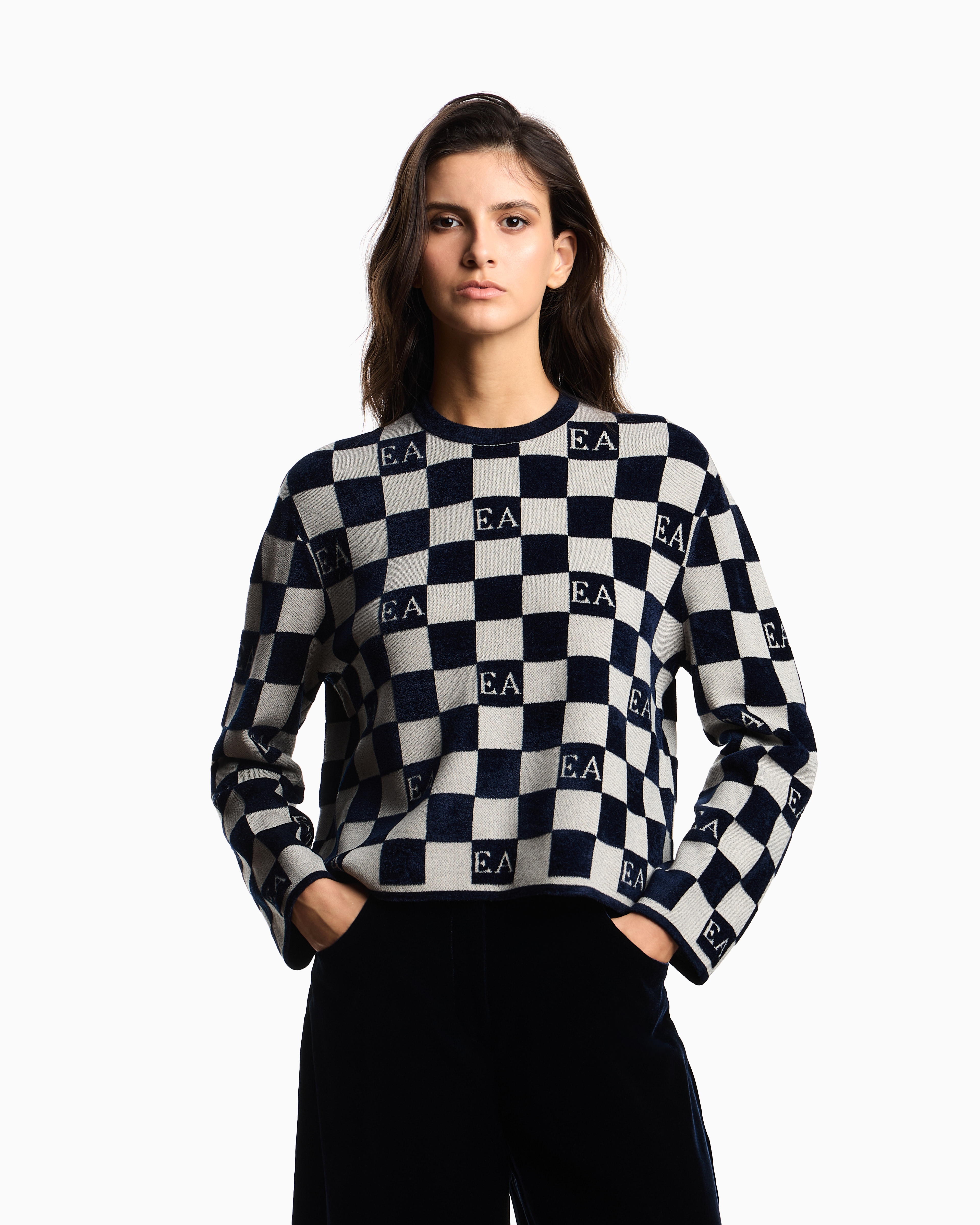 Emporio Armani - Jacquard chenille jumper with pattern, Woman, Beige, Size: