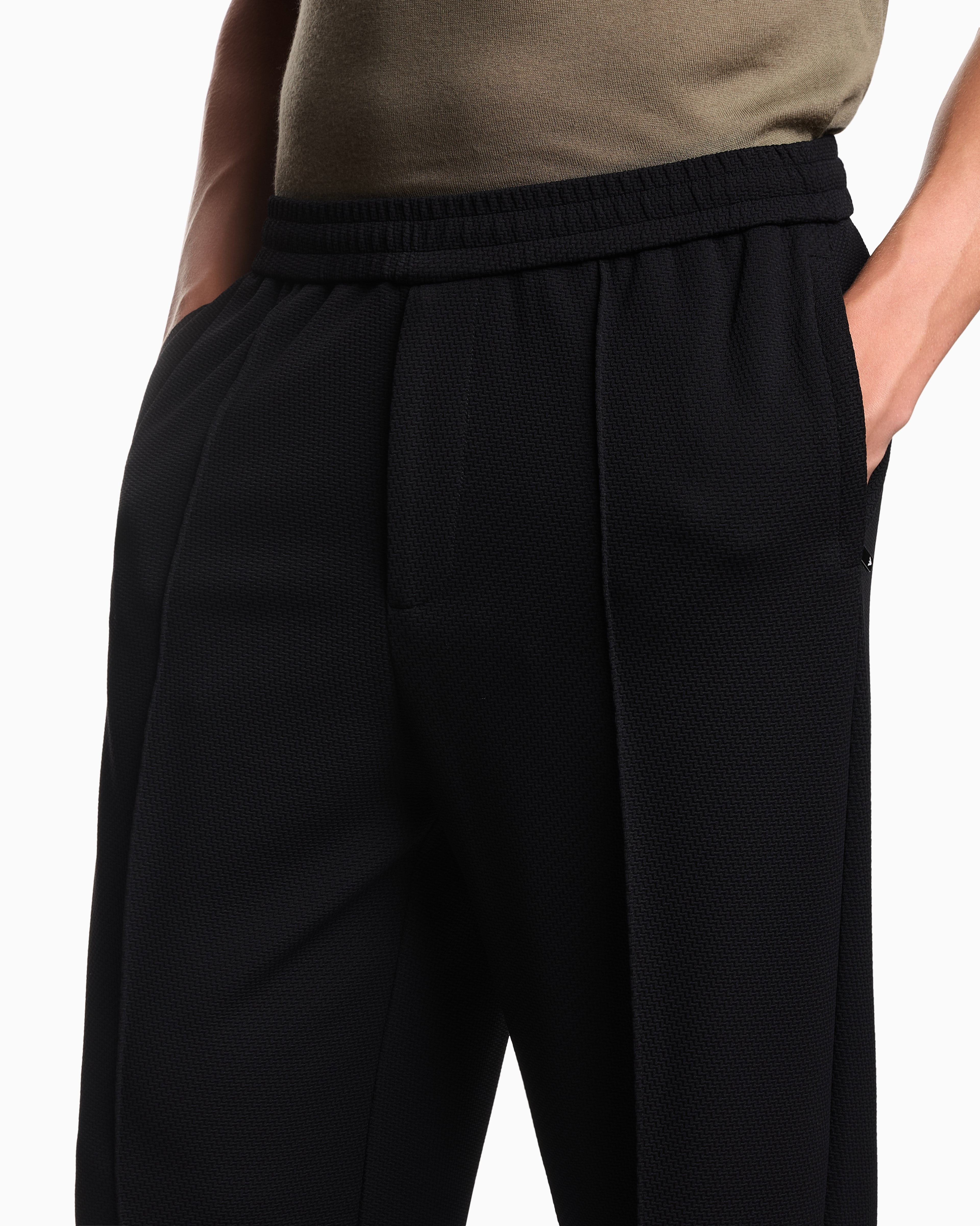 Double diagonal weave stretch nylon jersey trousers | Emporio Armani