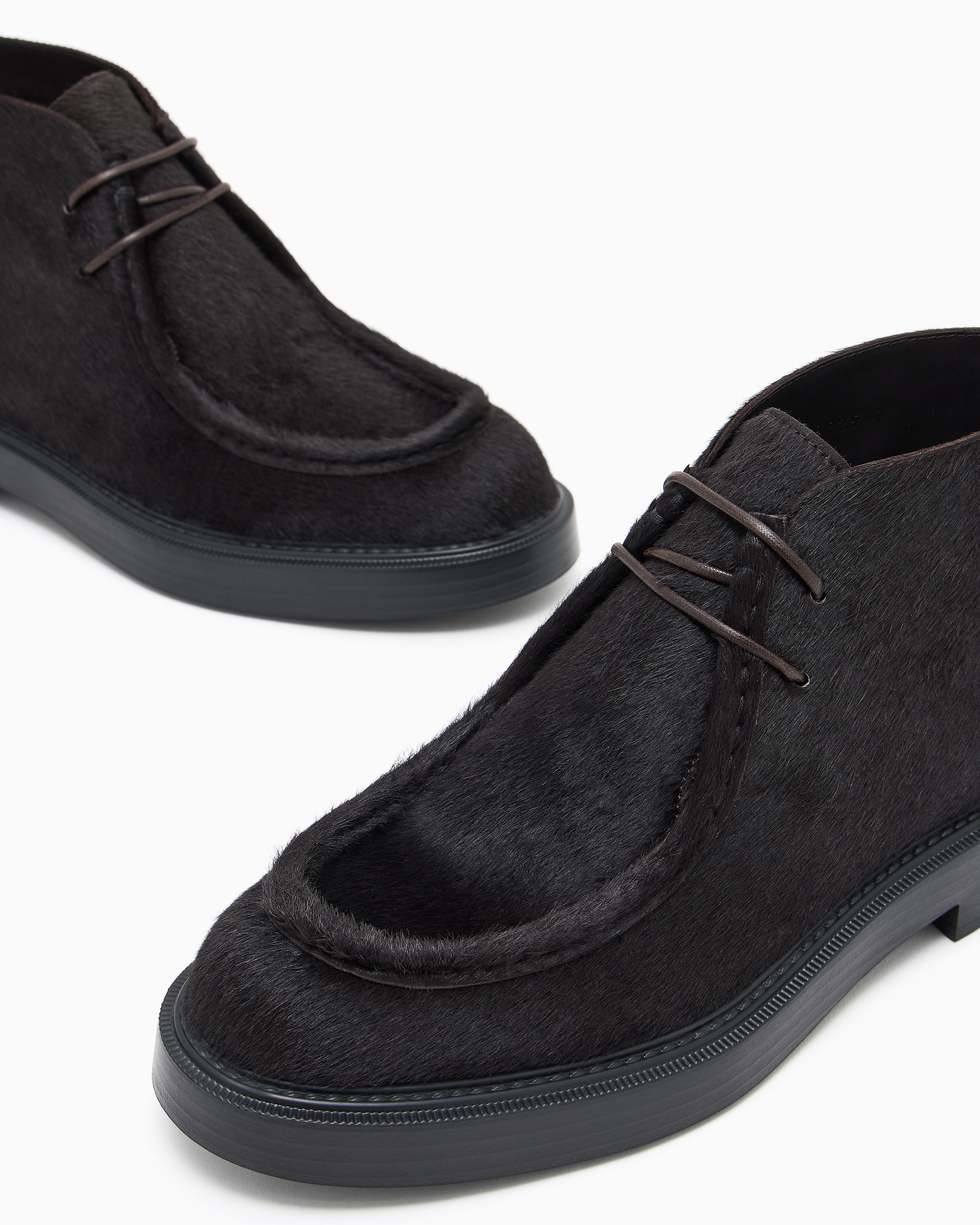 Emporio Armani - Calfskin pony hair chukka boots, Man, Black, Size: