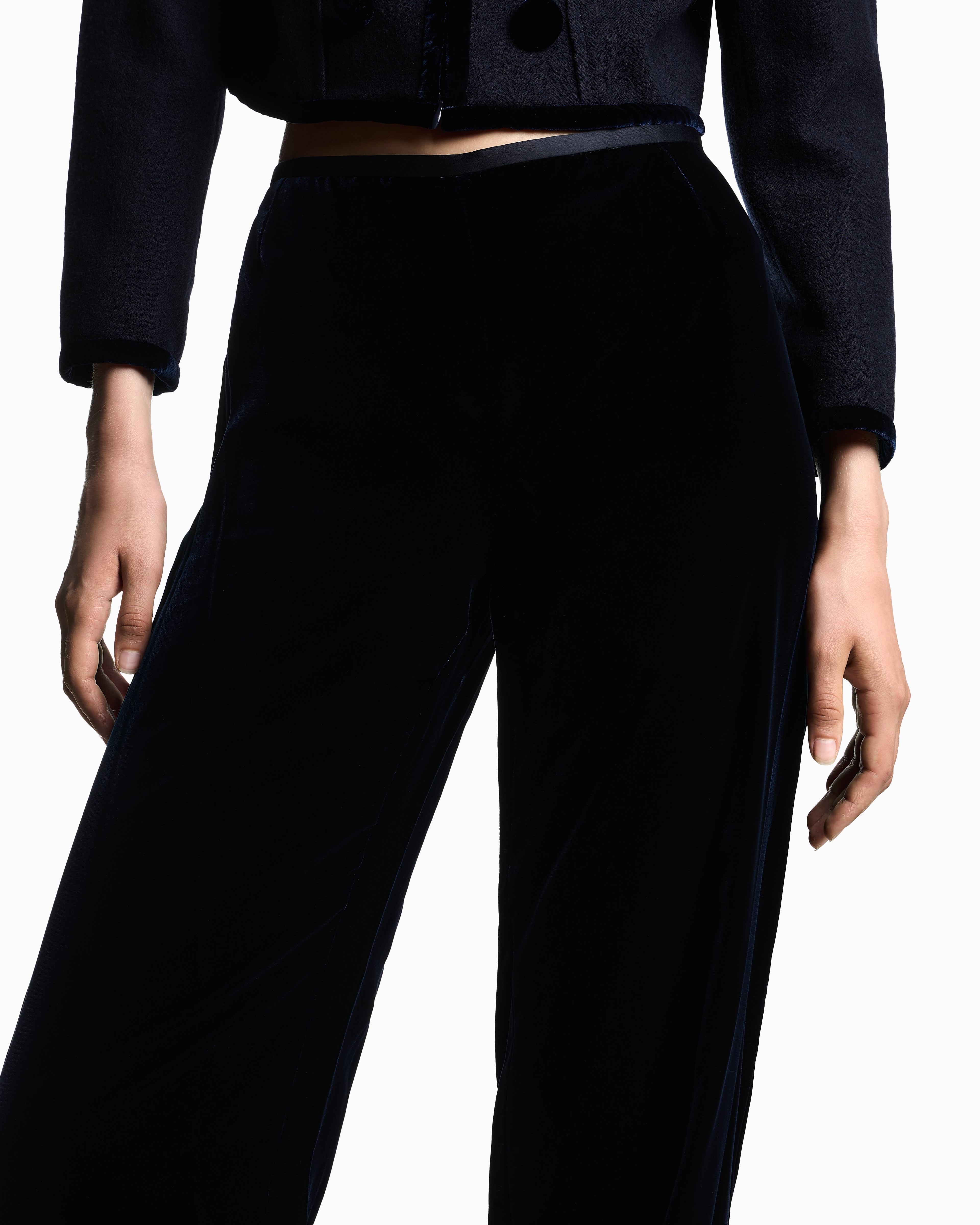 Emporio Armani - Velvet palazzo trousers, Woman, Navy Blue, Size: