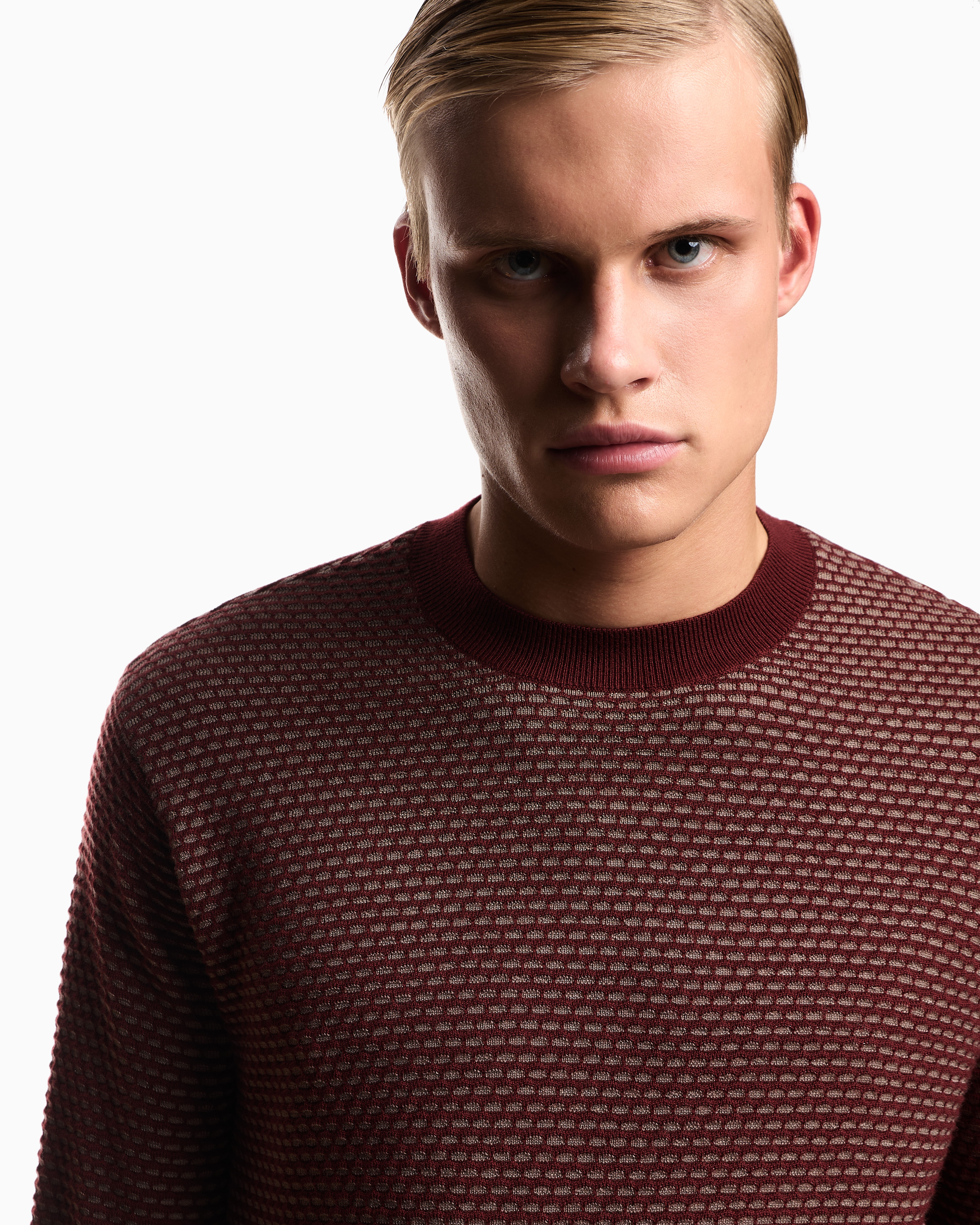 Emporio Armani Geo Jacquard Virgin Wool Blend Crewneck Sweater In Animal Print