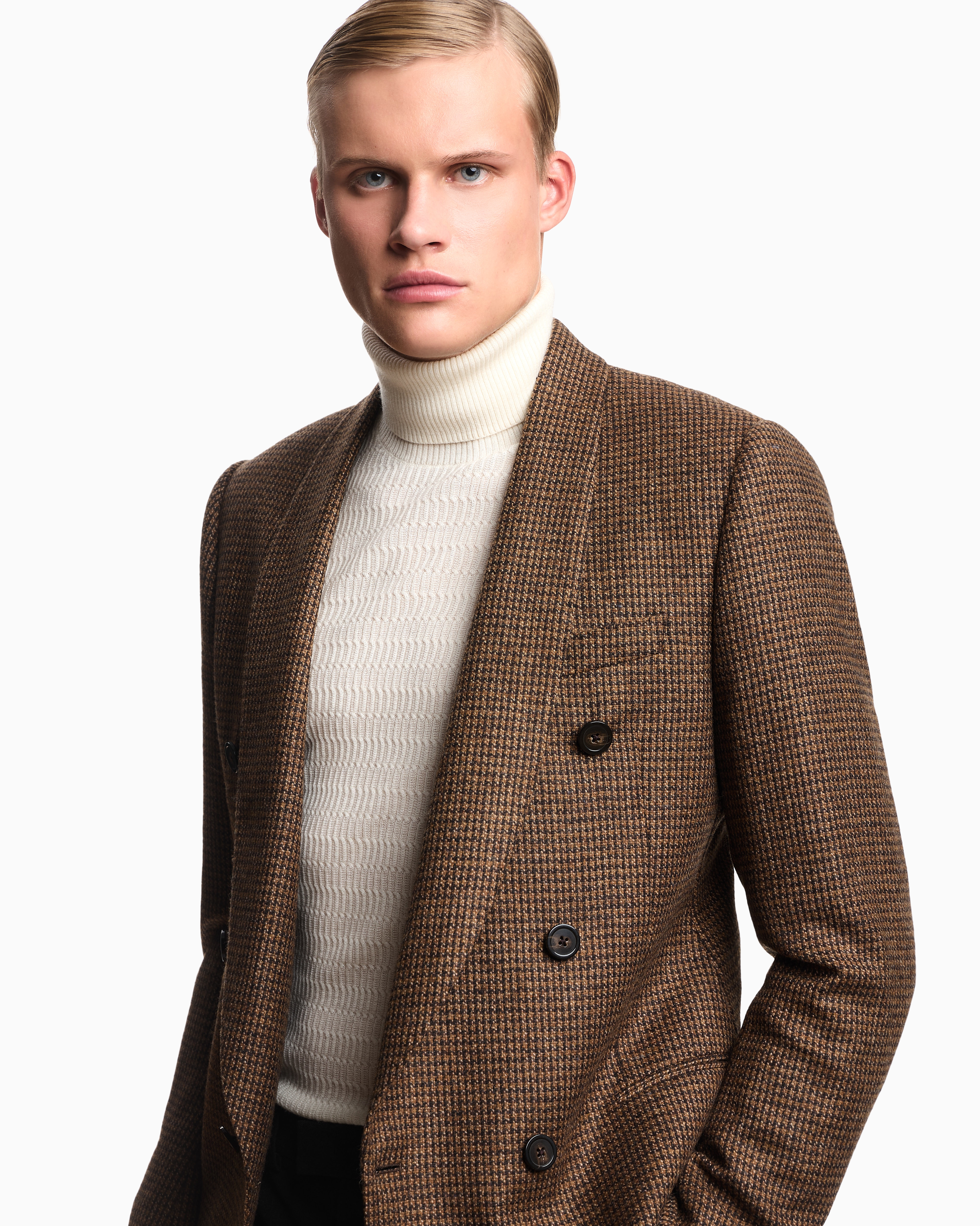 エンポリオ・アルマーニ ハニカムジャガード ハウンドトゥース ジャケット ダブルブレストジャケット ウールツイード ハウンドトゥース