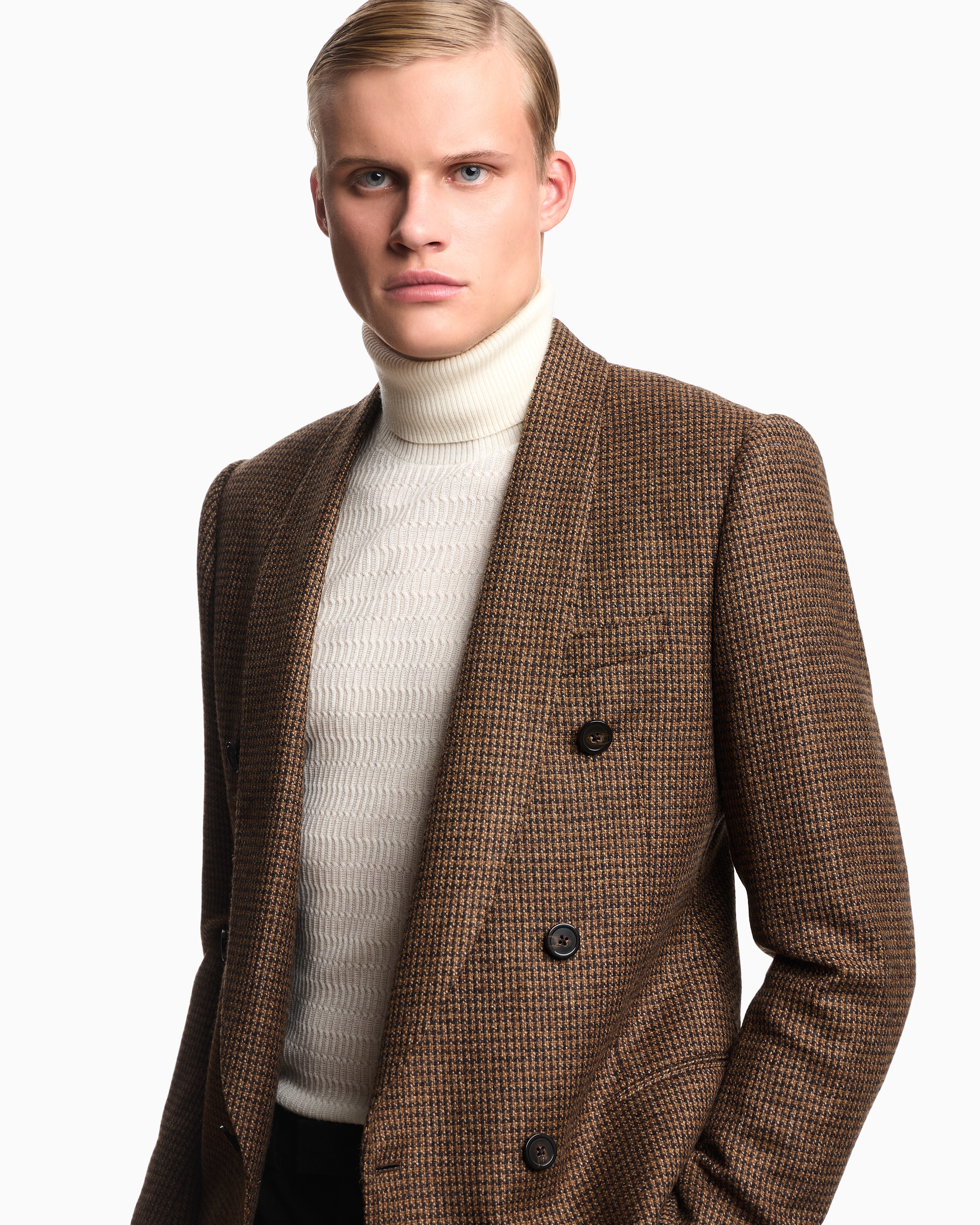 Emporio Armani - Links-stitch and cable-knit virgin-wool rollneck jumper, Man, Beige, Size: