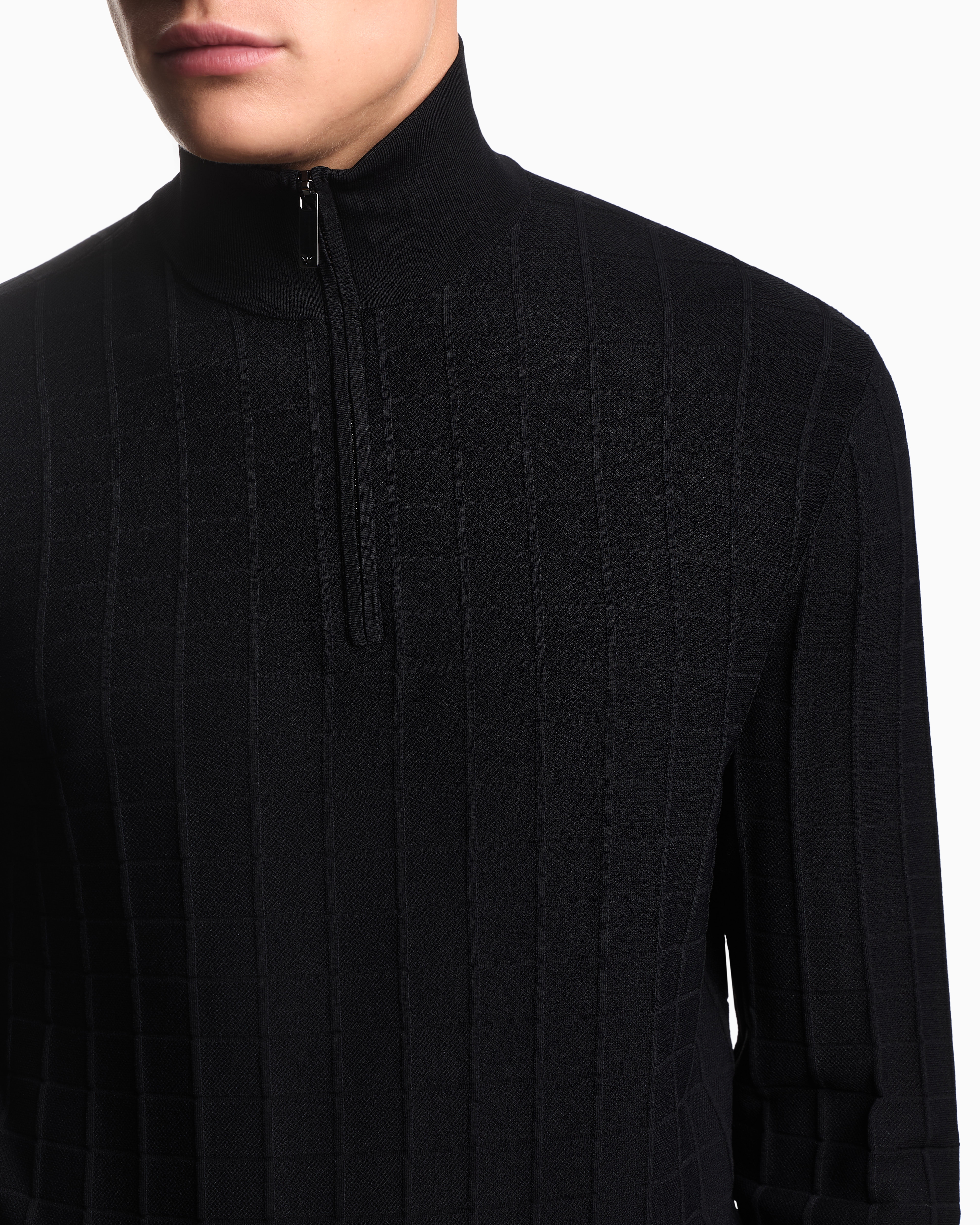 Emporio Armani Asv Mock-neck Jumper In A Check Knit In Multi