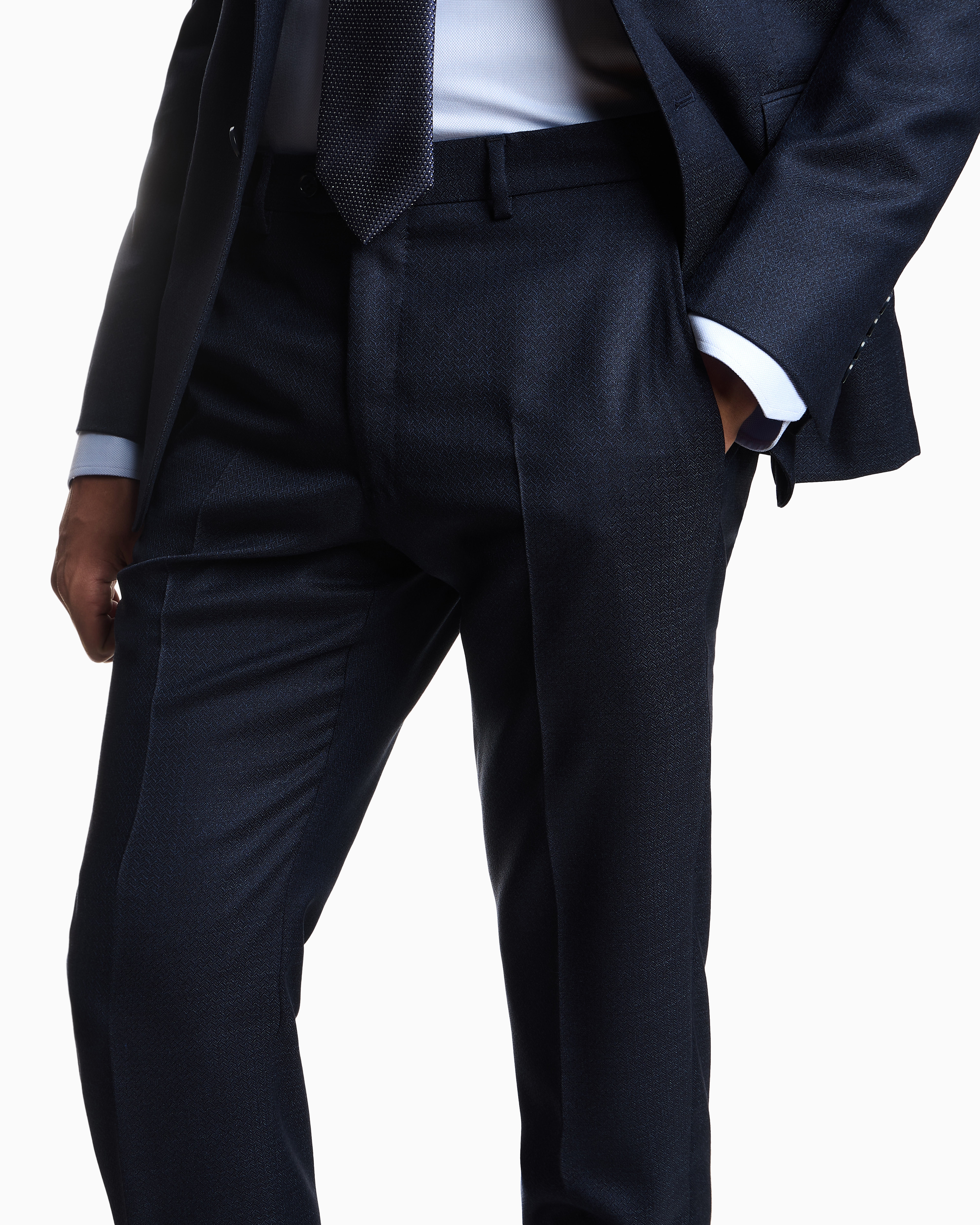 Emporio Armani - Single-breasted suit superfine mouliné herringbone wool, Man, Blue, Size: